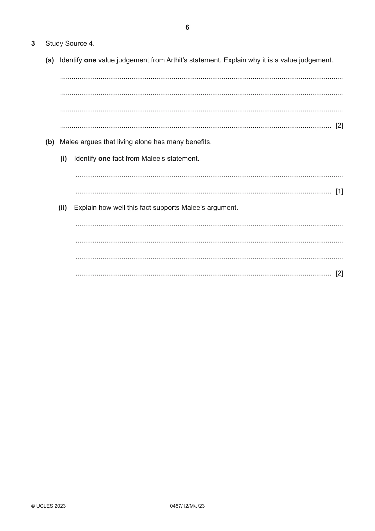 Cambridge IGCSE Global Perspectives 0457 2023 May/June Paper 1 · Variant 2 question paper, page 6 of 12