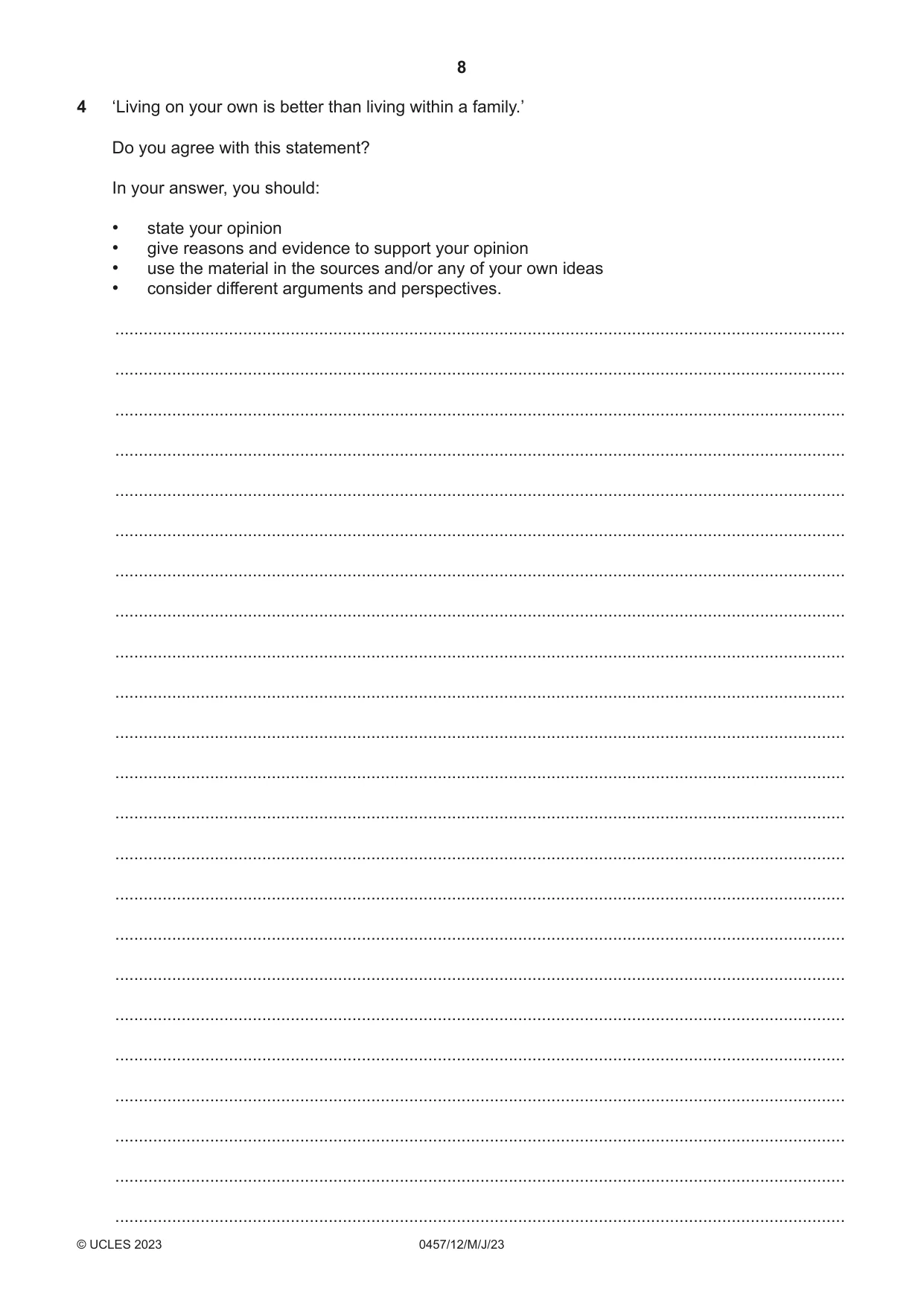 Cambridge IGCSE Global Perspectives 0457 2023 May/June Paper 1 · Variant 2 question paper, page 8 of 12