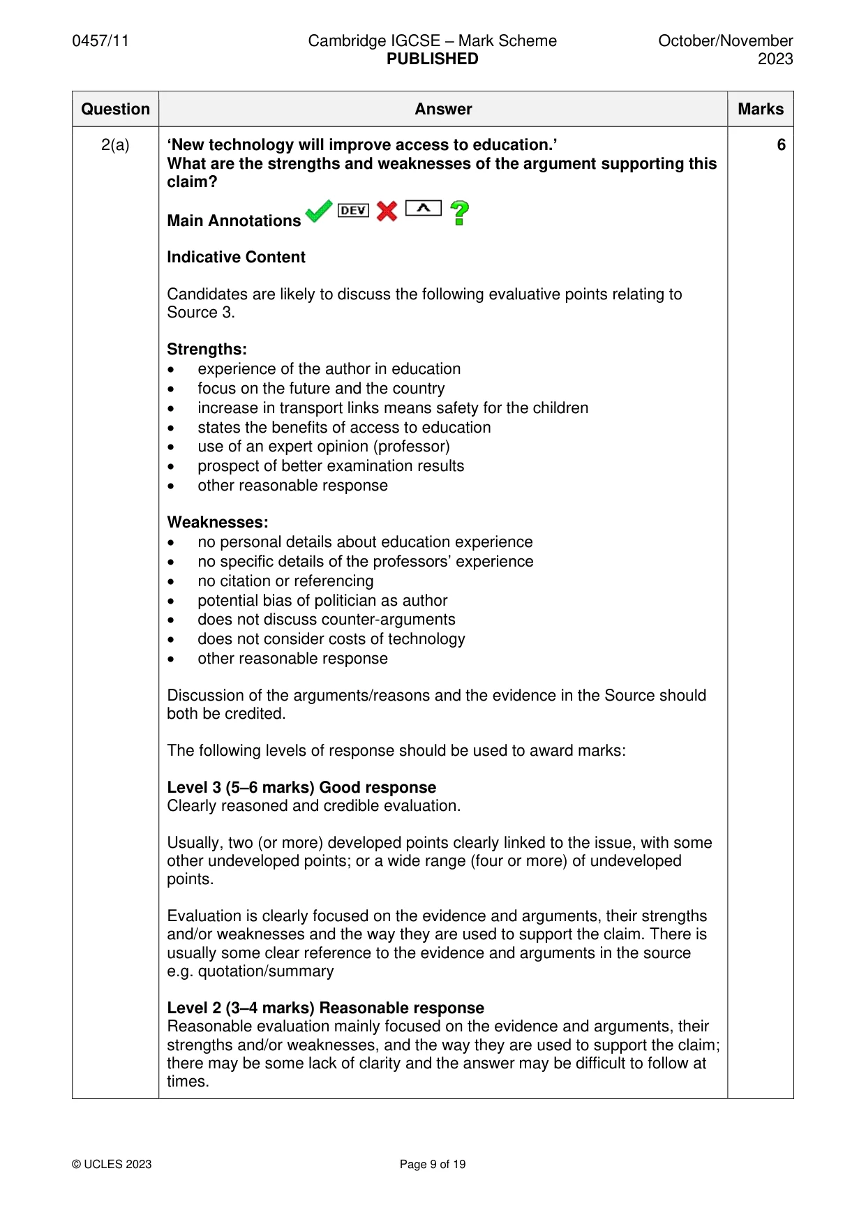 Mark scheme, page 9 of 19
