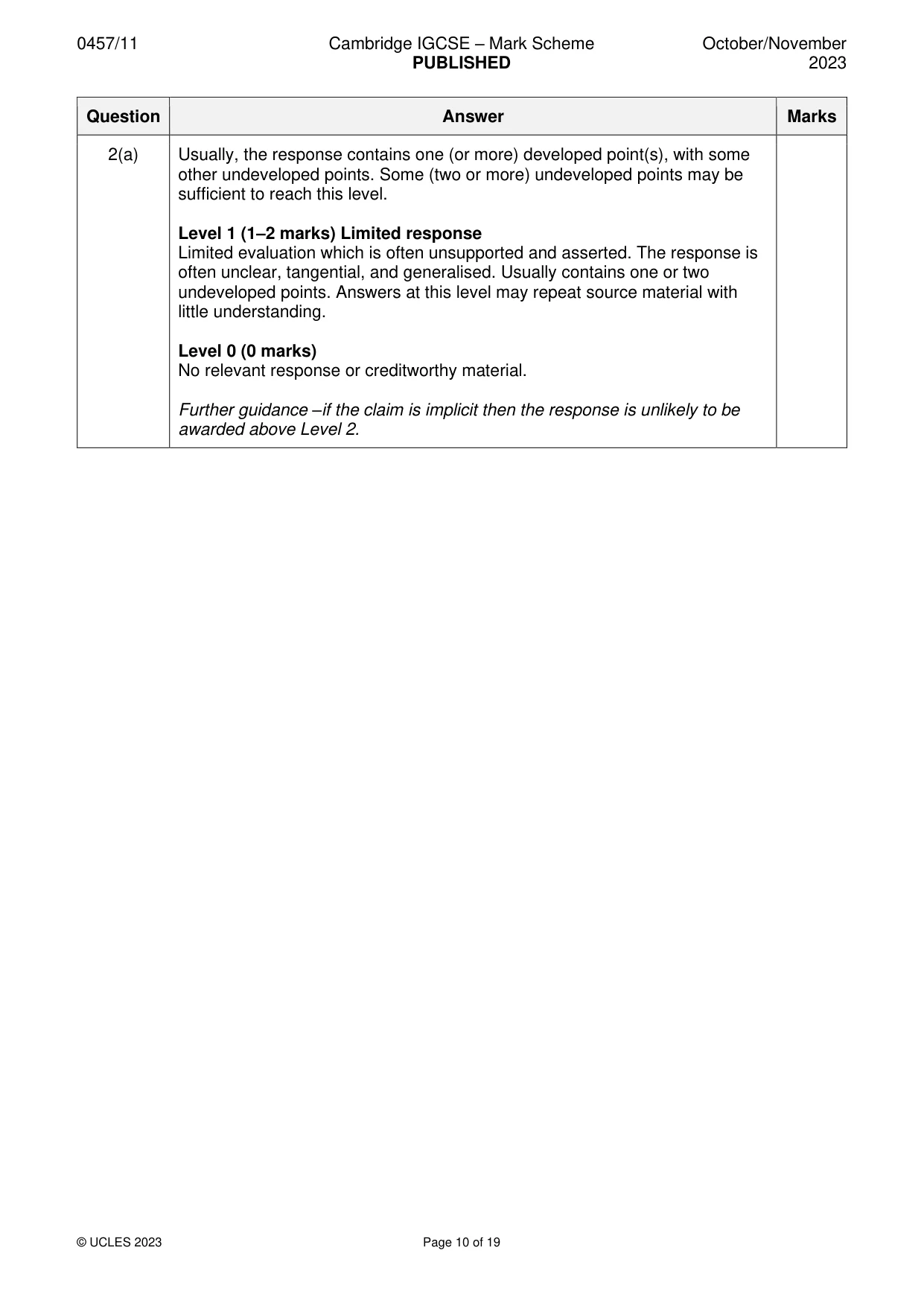 Mark scheme, page 10 of 19