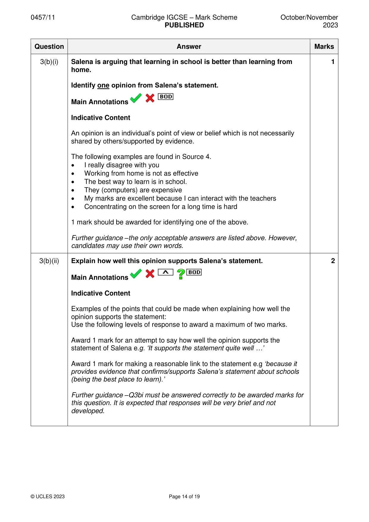 Mark scheme, page 14 of 19