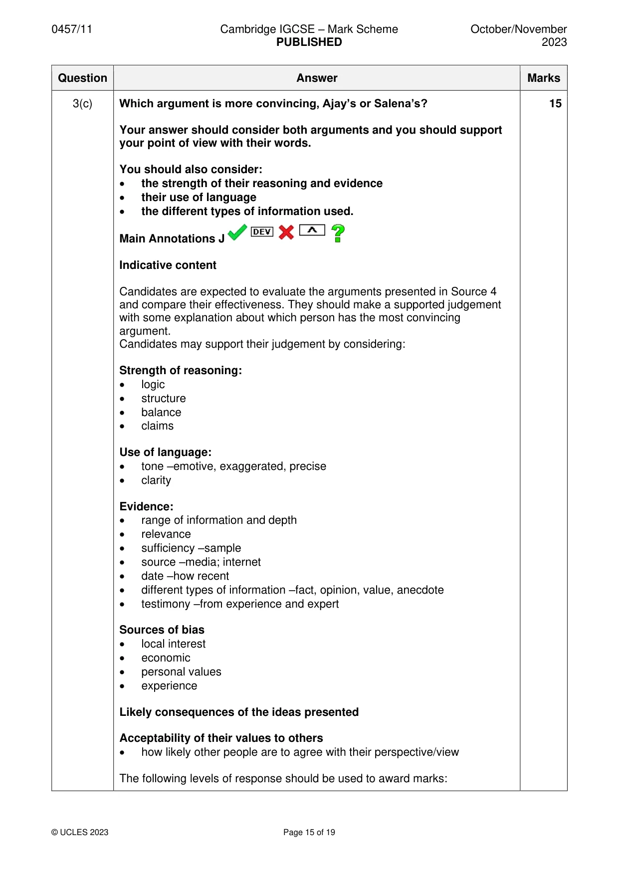 Mark scheme, page 15 of 19