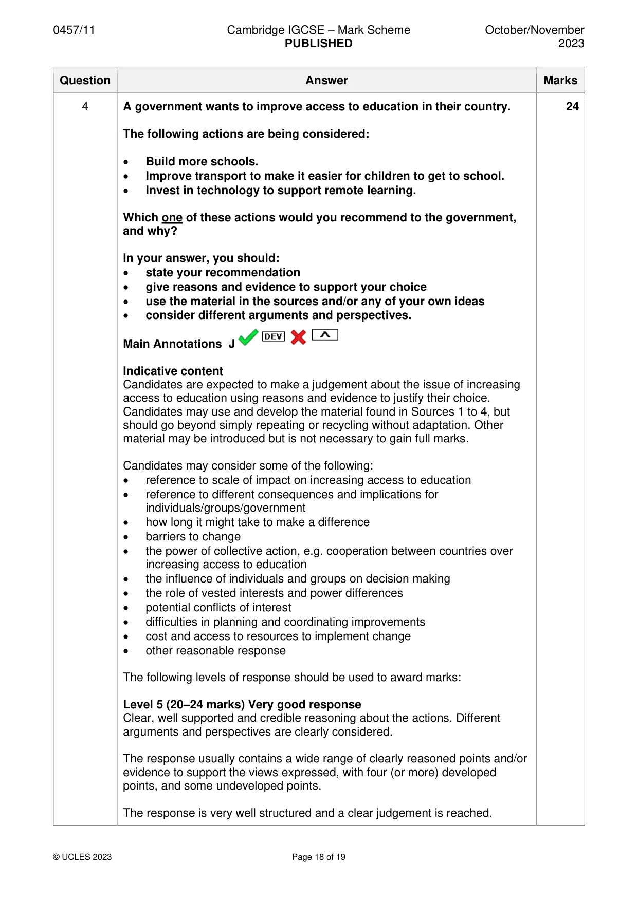 Mark scheme, page 18 of 19