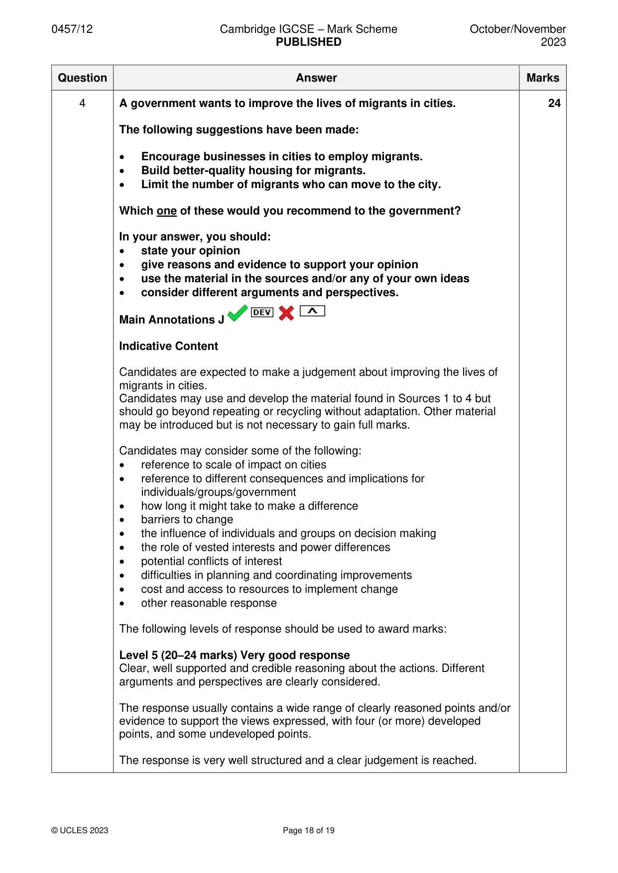 Mark scheme, page 18 of 19