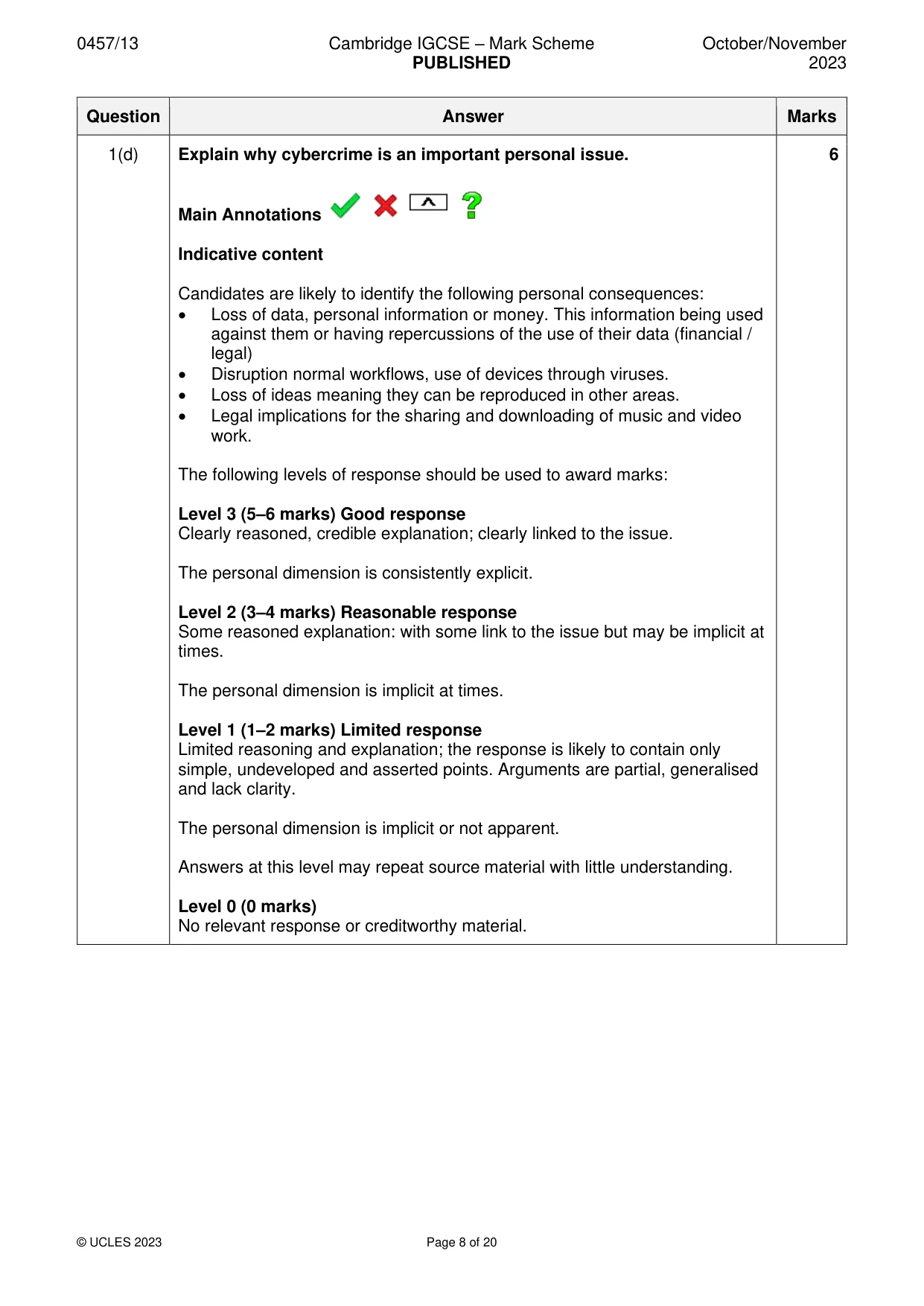 Mark scheme, page 8 of 20