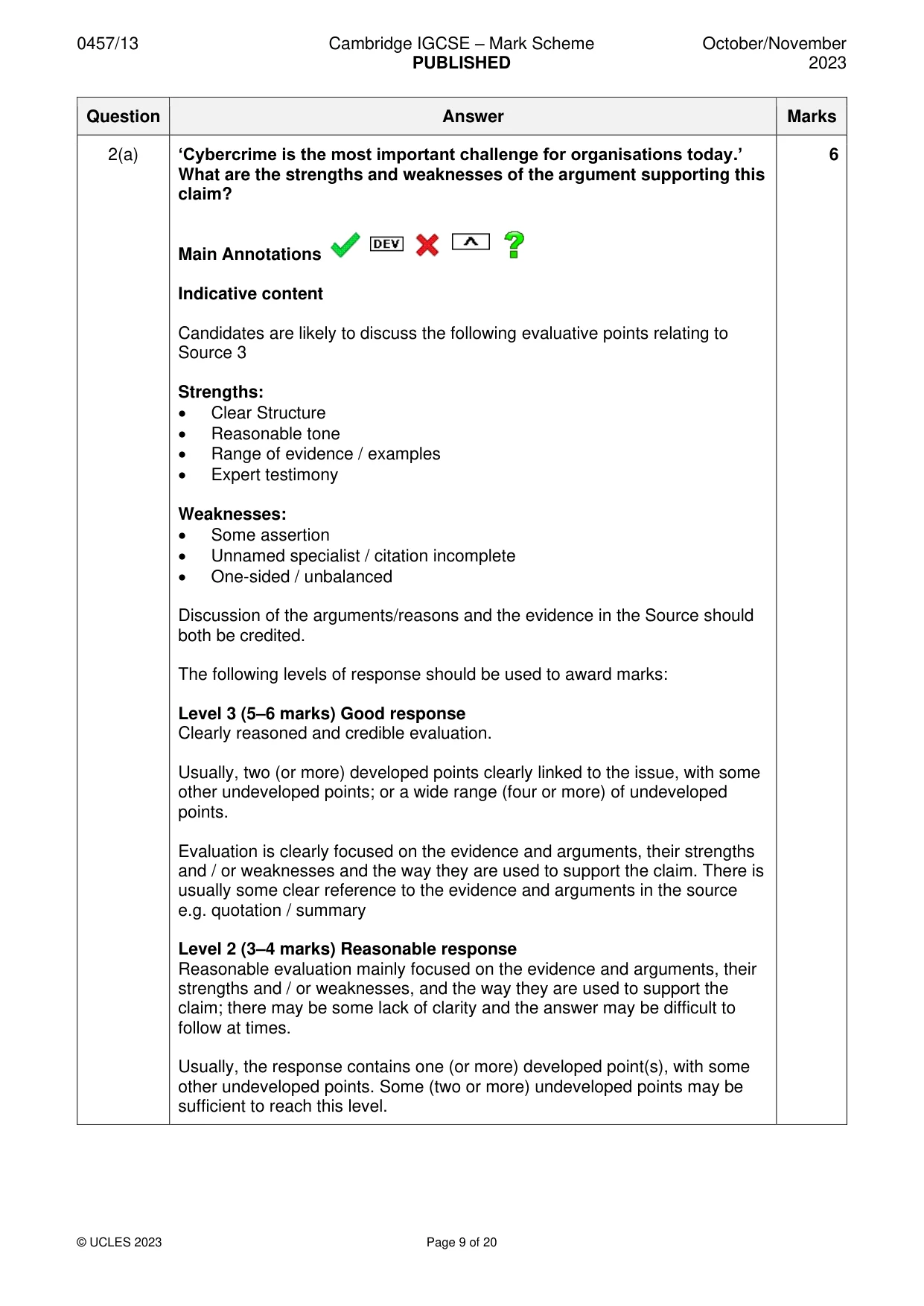 Mark scheme, page 9 of 20