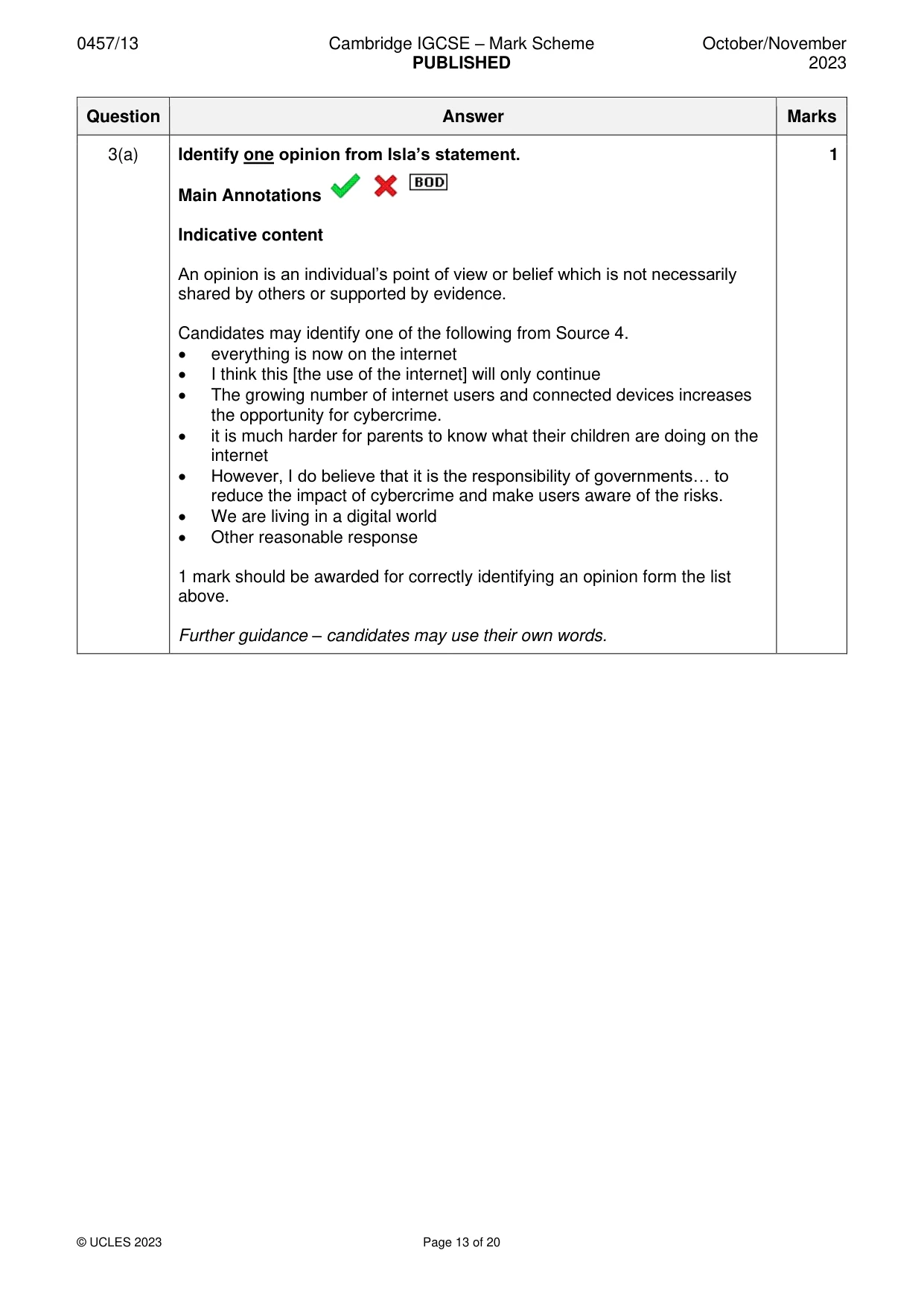 Mark scheme, page 13 of 20