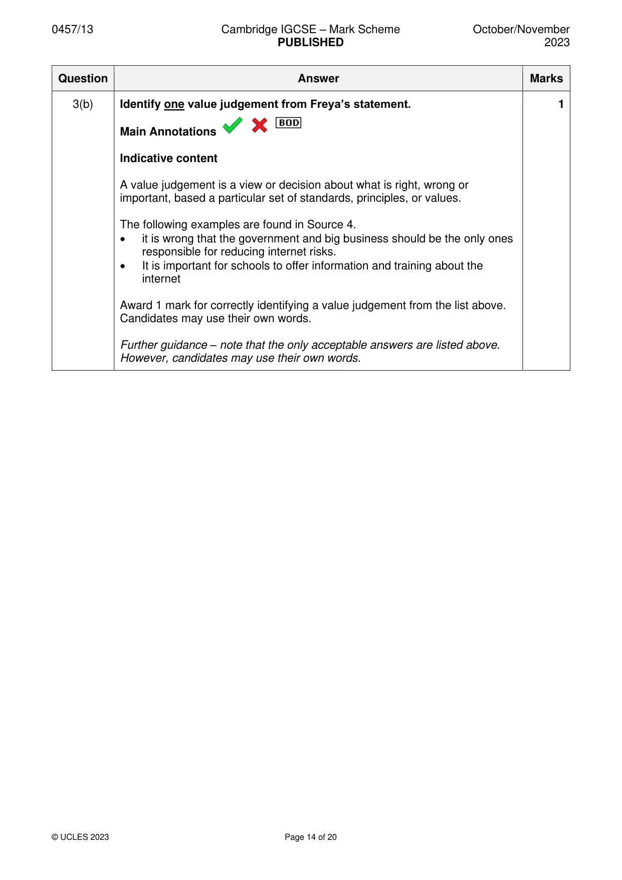 Mark scheme, page 14 of 20