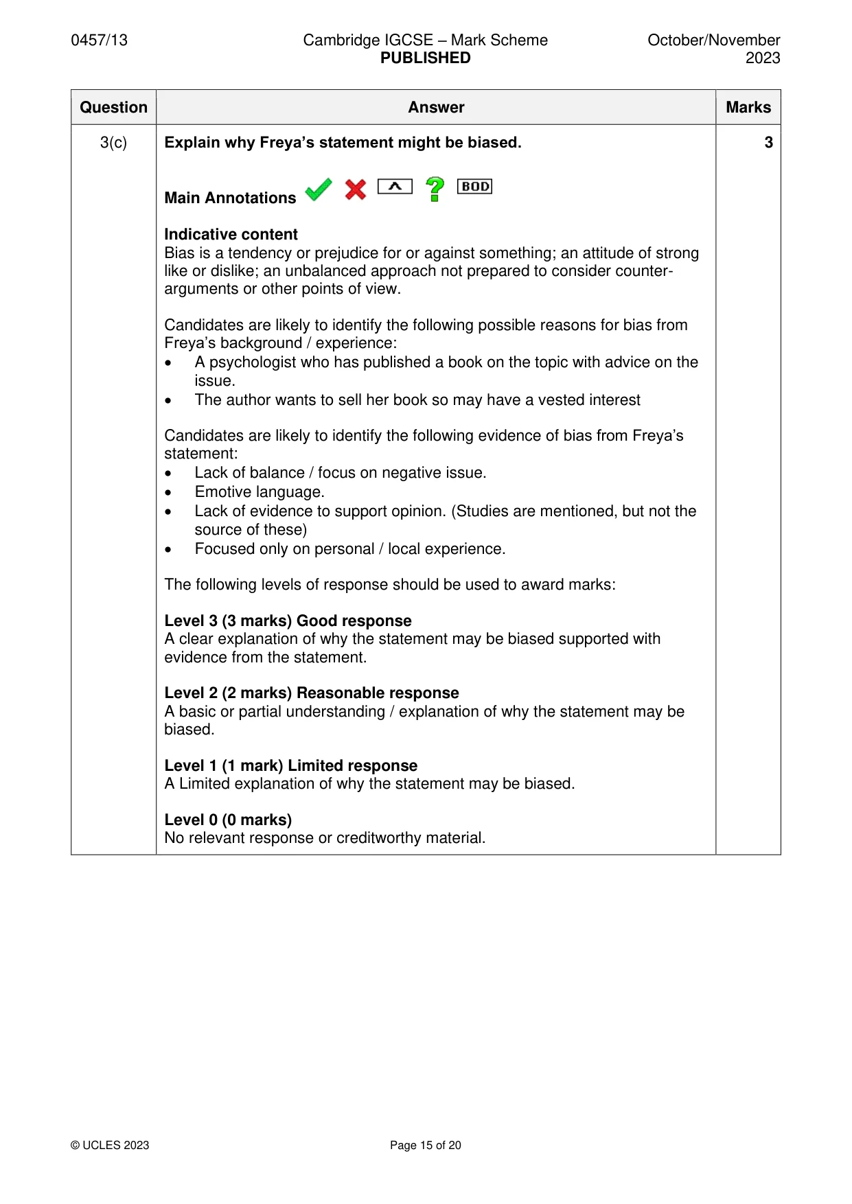Mark scheme, page 15 of 20