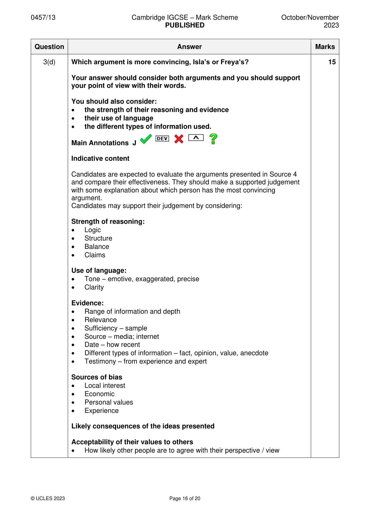 Mark scheme, page 16 of 20