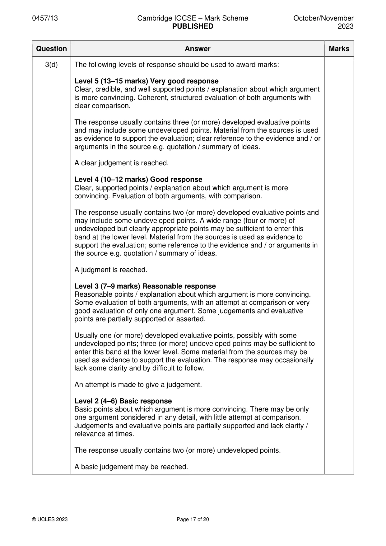 Mark scheme, page 17 of 20