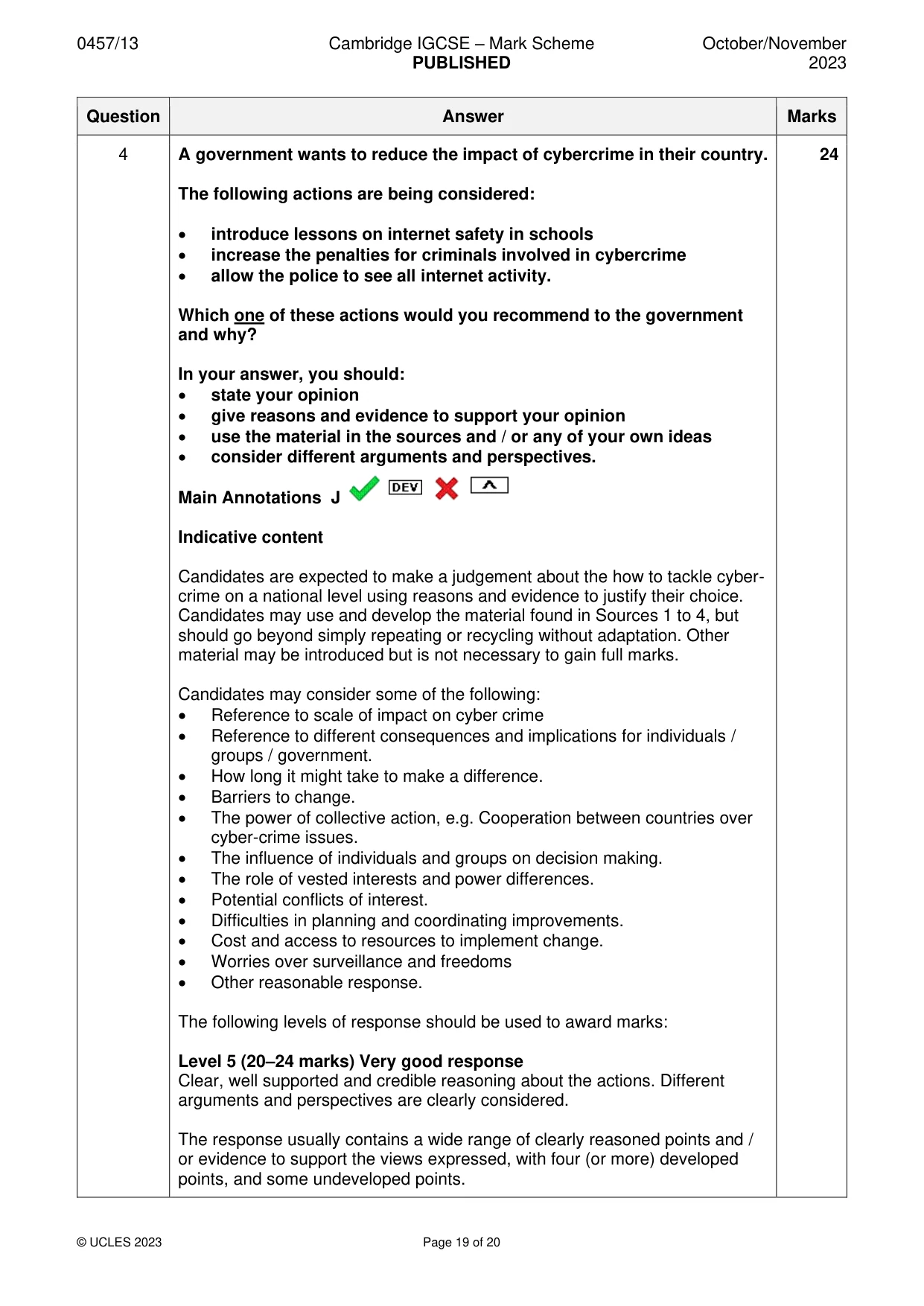 Mark scheme, page 19 of 20