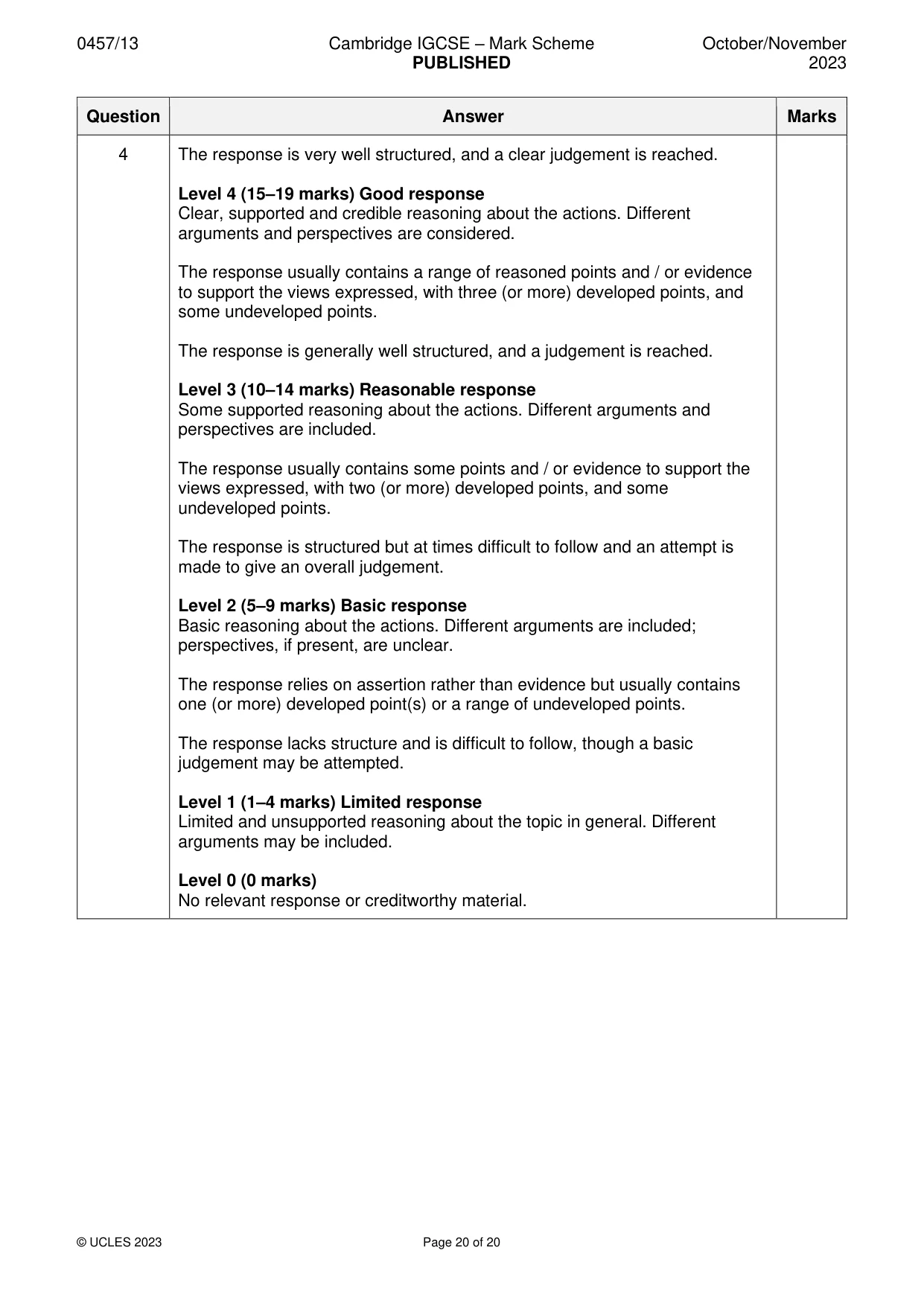 Mark scheme, page 20 of 20