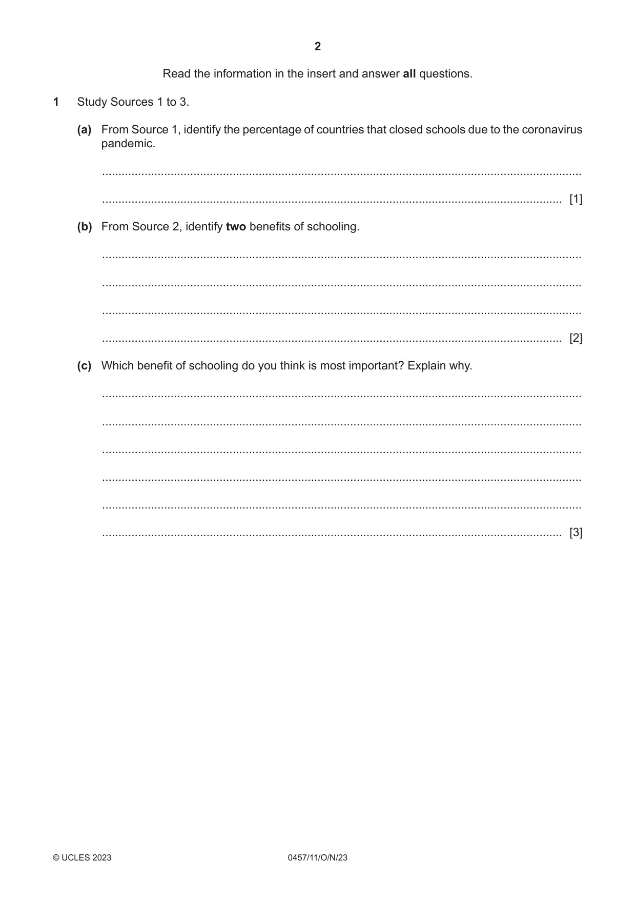Cambridge IGCSE Global Perspectives 0457 2023 Oct/Nov Paper 1 · Variant 1 question paper, page 2 of 12