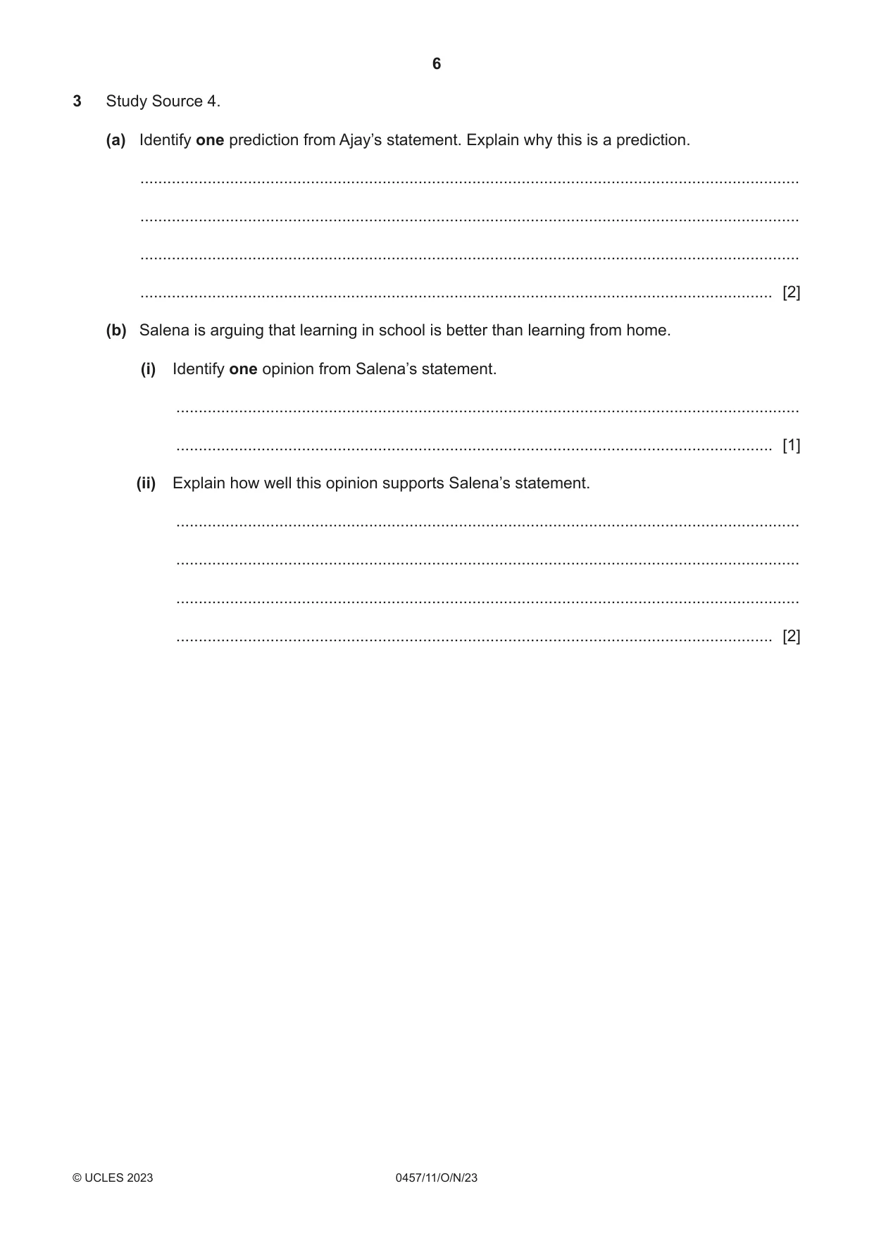 Cambridge IGCSE Global Perspectives 0457 2023 Oct/Nov Paper 1 · Variant 1 question paper, page 6 of 12