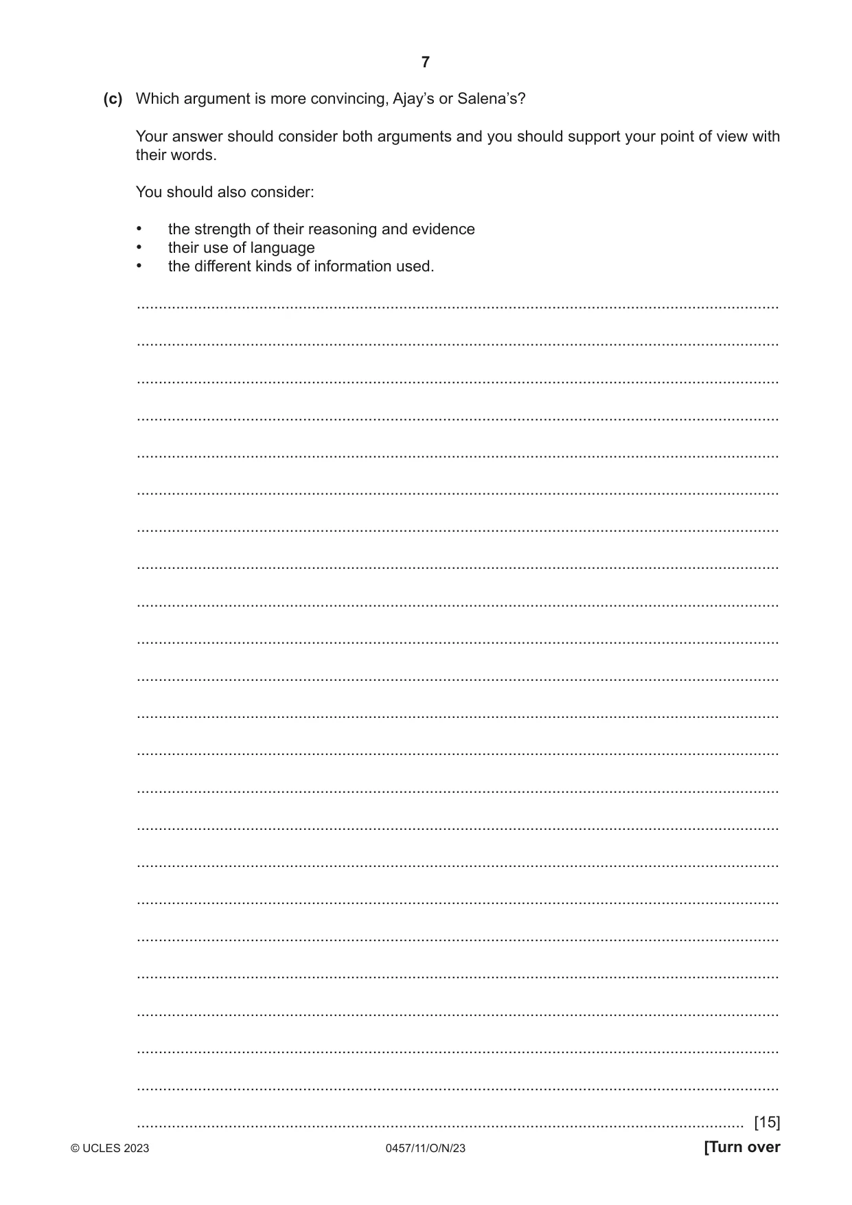 Cambridge IGCSE Global Perspectives 0457 2023 Oct/Nov Paper 1 · Variant 1 question paper, page 7 of 12