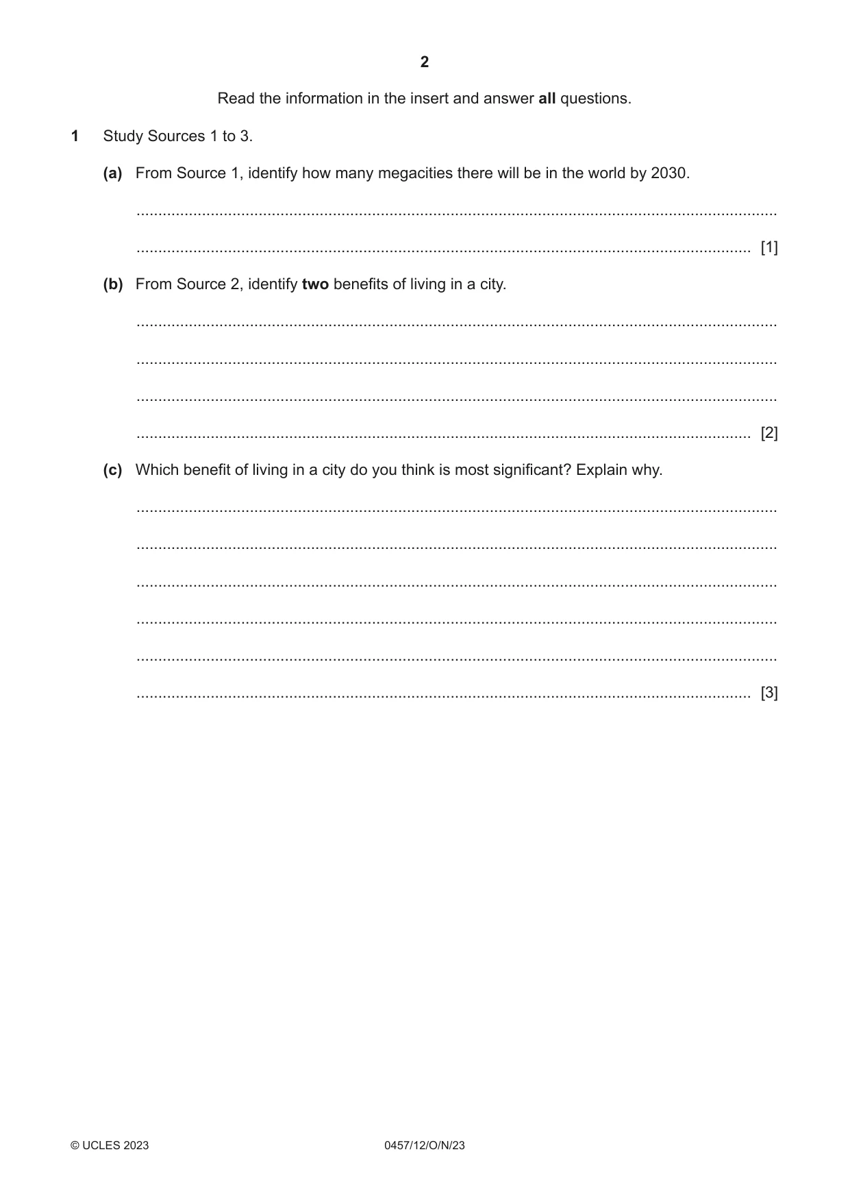 Cambridge IGCSE Global Perspectives 0457 2023 Oct/Nov Paper 1 · Variant 2 question paper, page 2 of 12