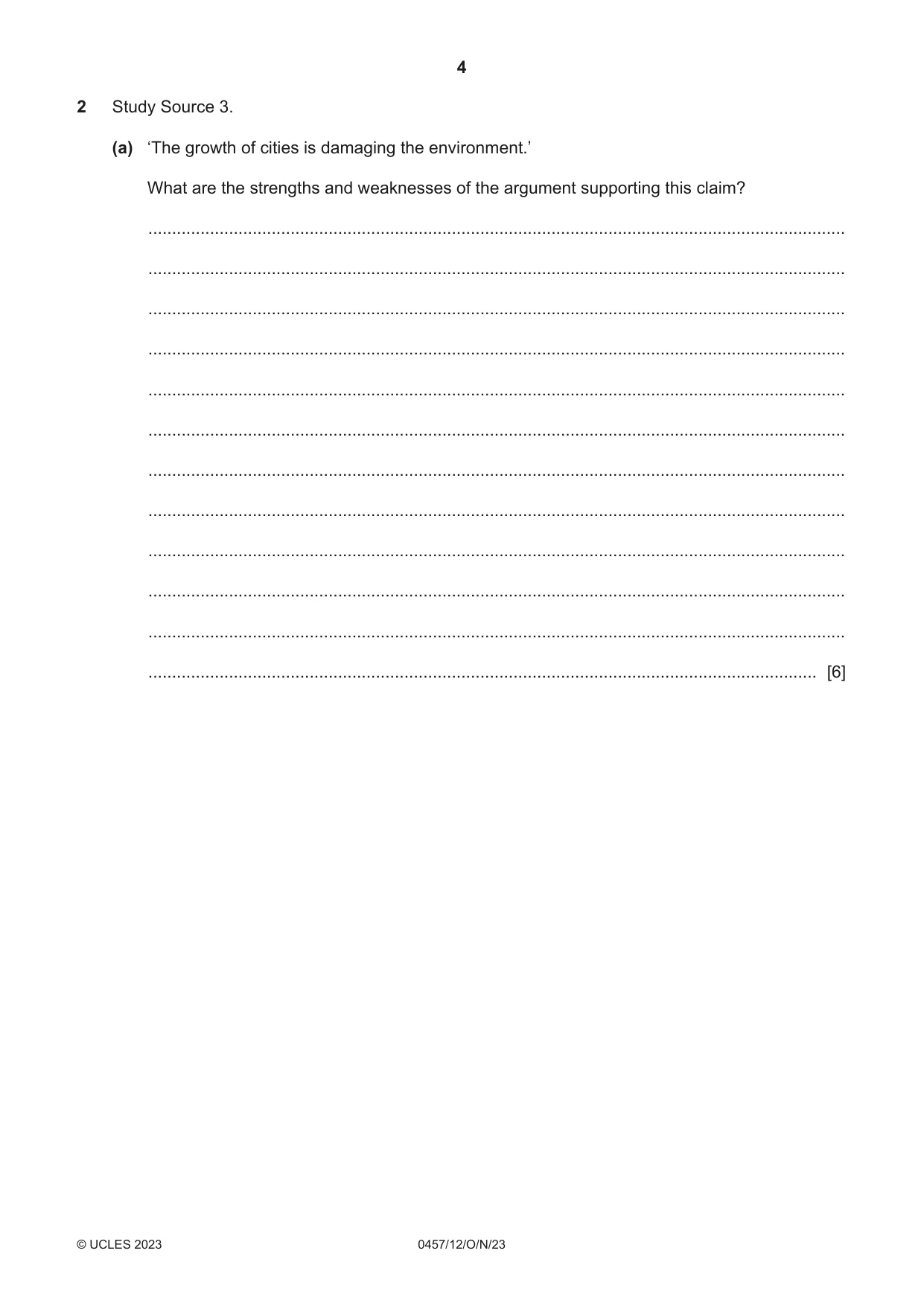 Cambridge IGCSE Global Perspectives 0457 2023 Oct/Nov Paper 1 · Variant 2 question paper, page 4 of 12