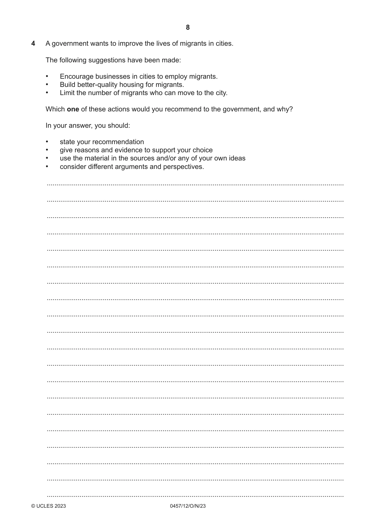 Cambridge IGCSE Global Perspectives 0457 2023 Oct/Nov Paper 1 · Variant 2 question paper, page 8 of 12