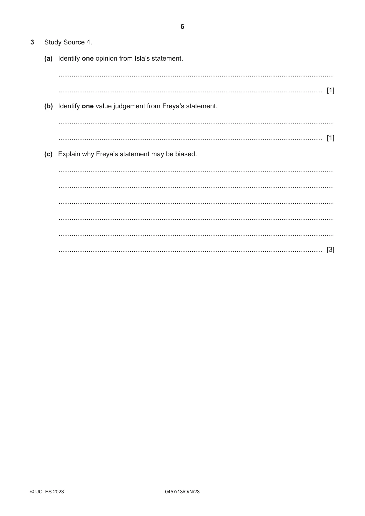 Cambridge IGCSE Global Perspectives 0457 2023 Oct/Nov Paper 1 · Variant 3 question paper, page 6 of 12