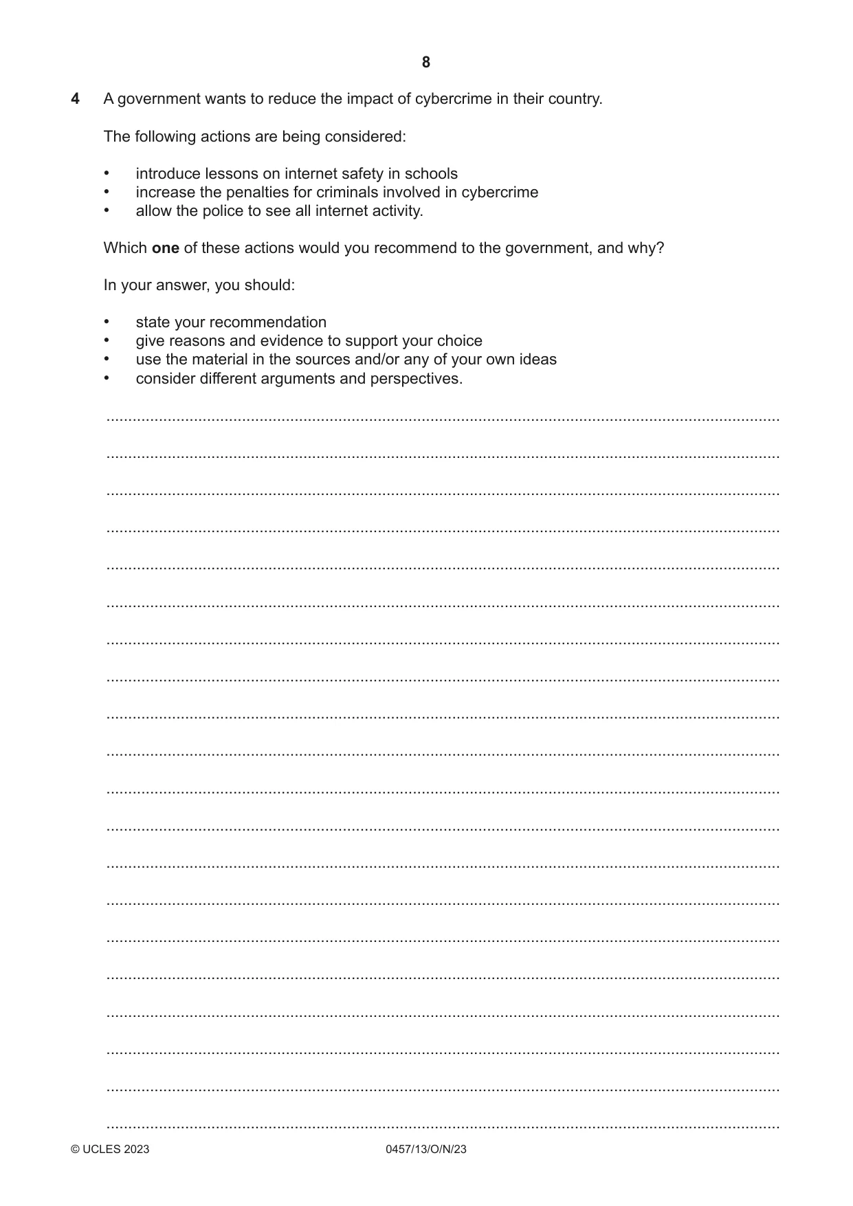 Cambridge IGCSE Global Perspectives 0457 2023 Oct/Nov Paper 1 · Variant 3 question paper, page 8 of 12