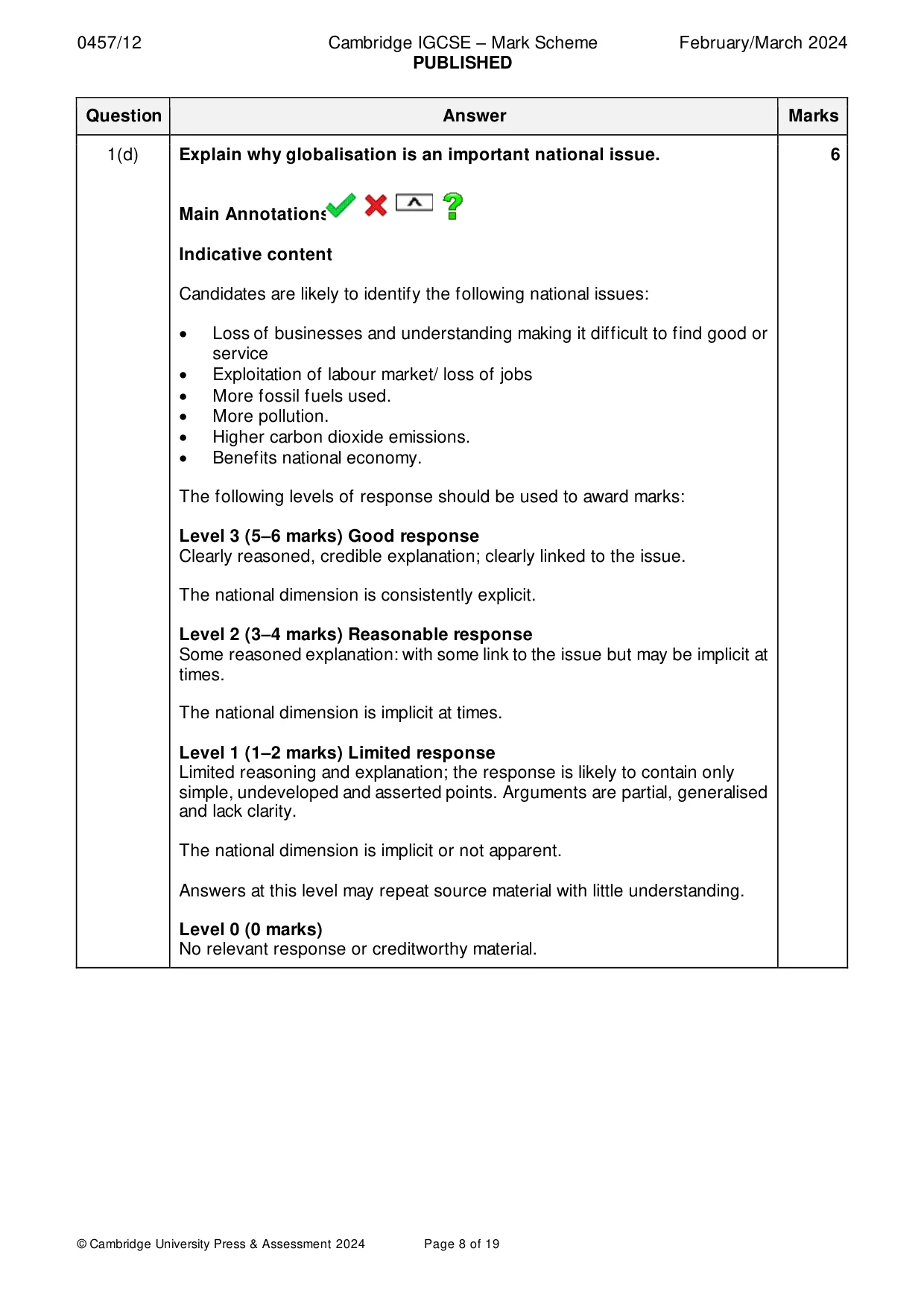 Mark scheme, page 8 of 19