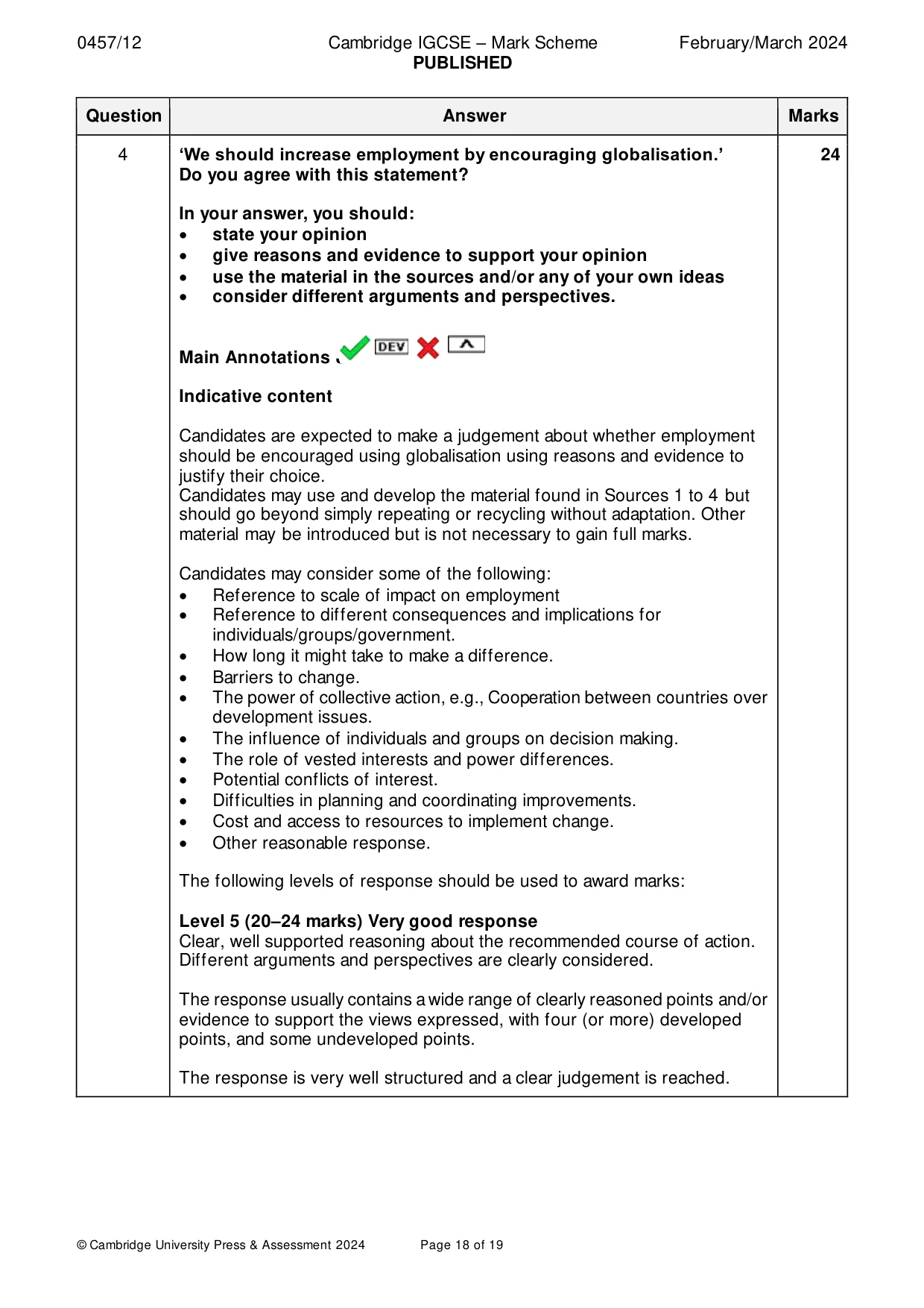 Mark scheme, page 18 of 19