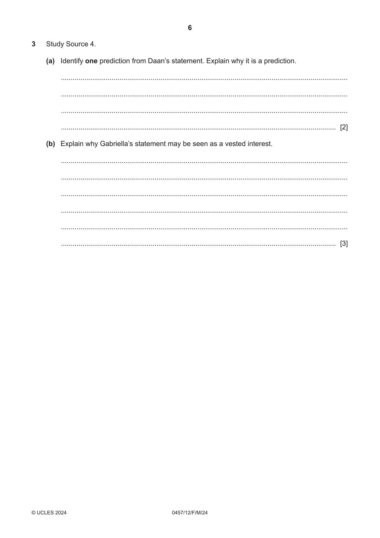 Cambridge IGCSE Global Perspectives 0457 2024 Feb/March Paper 1 · Variant 2 question paper, page 6 of 12