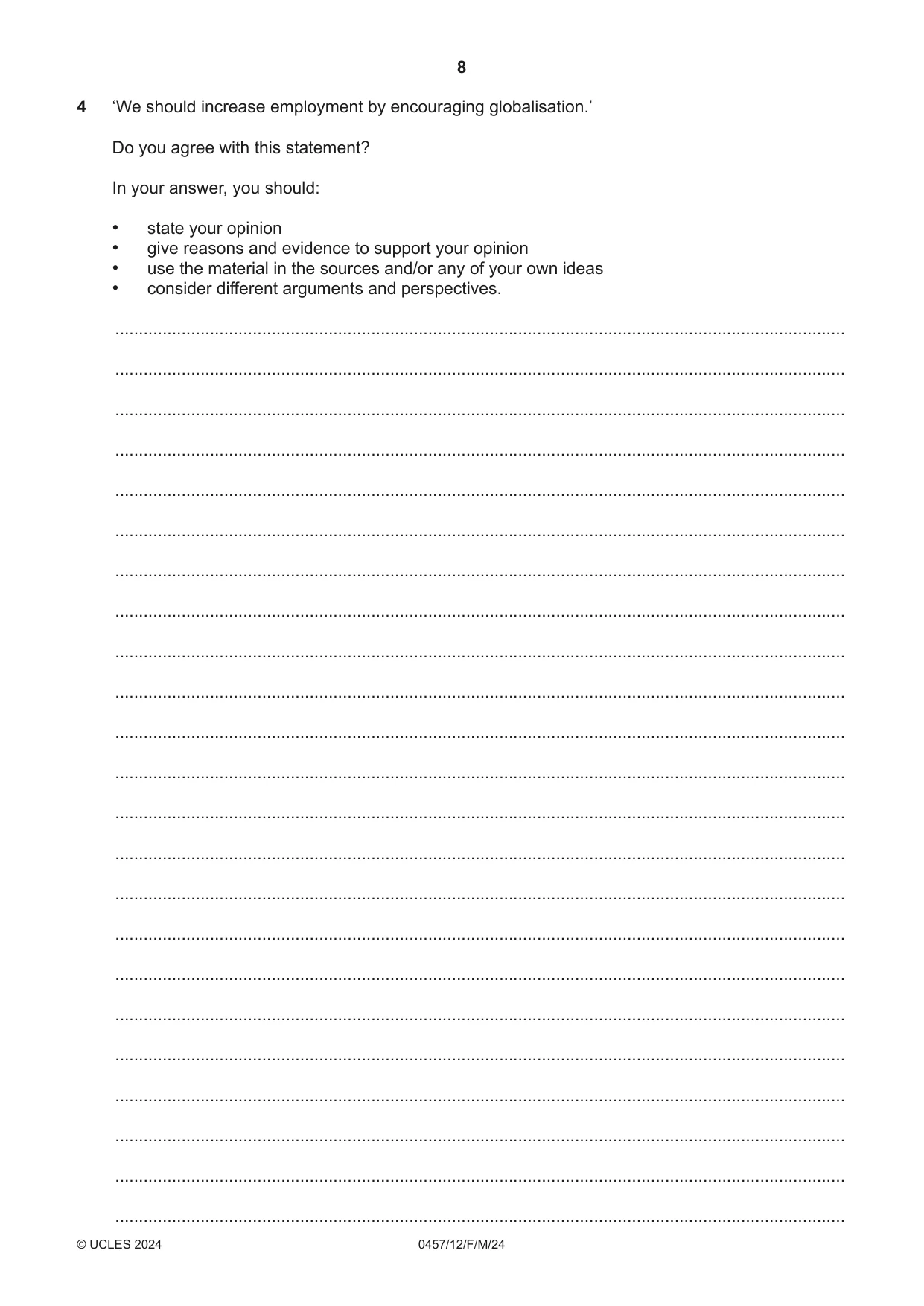 Cambridge IGCSE Global Perspectives 0457 2024 Feb/March Paper 1 · Variant 2 question paper, page 8 of 12