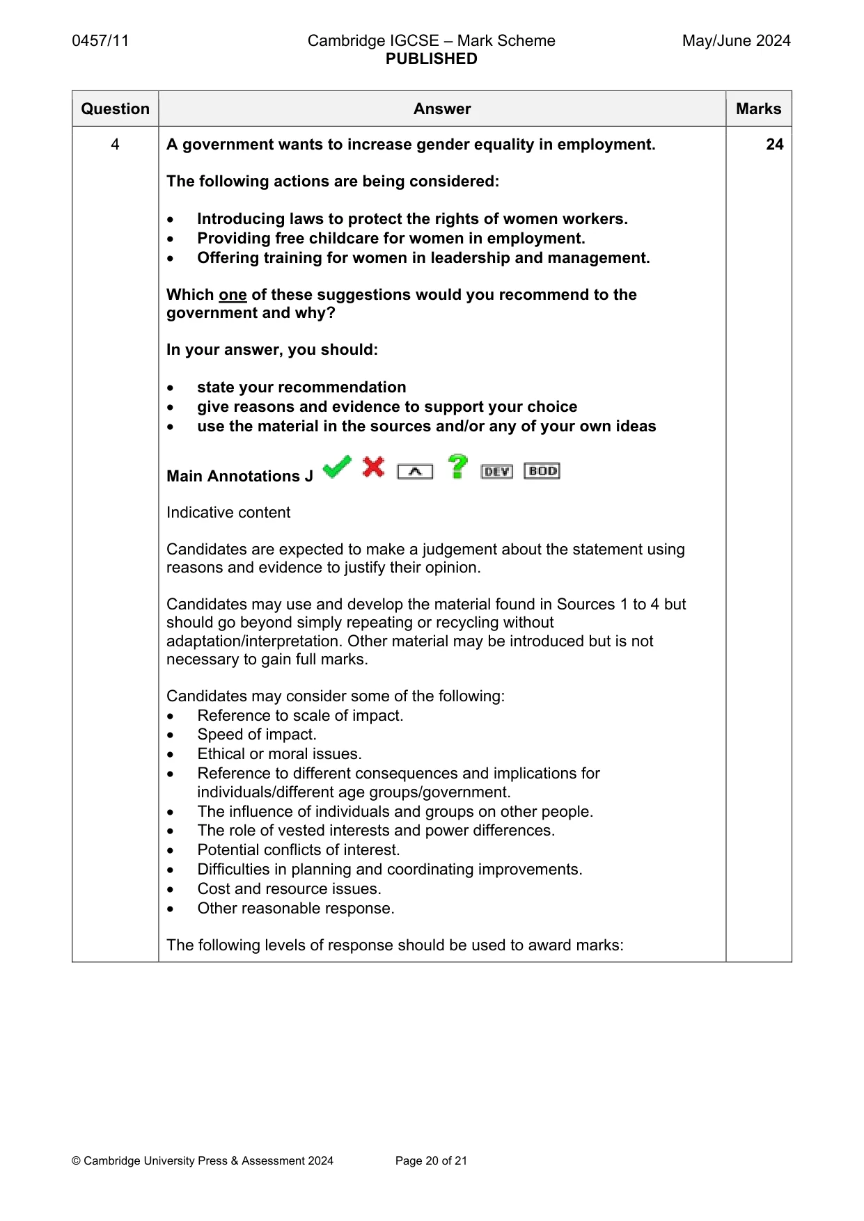 Mark scheme, page 20 of 21