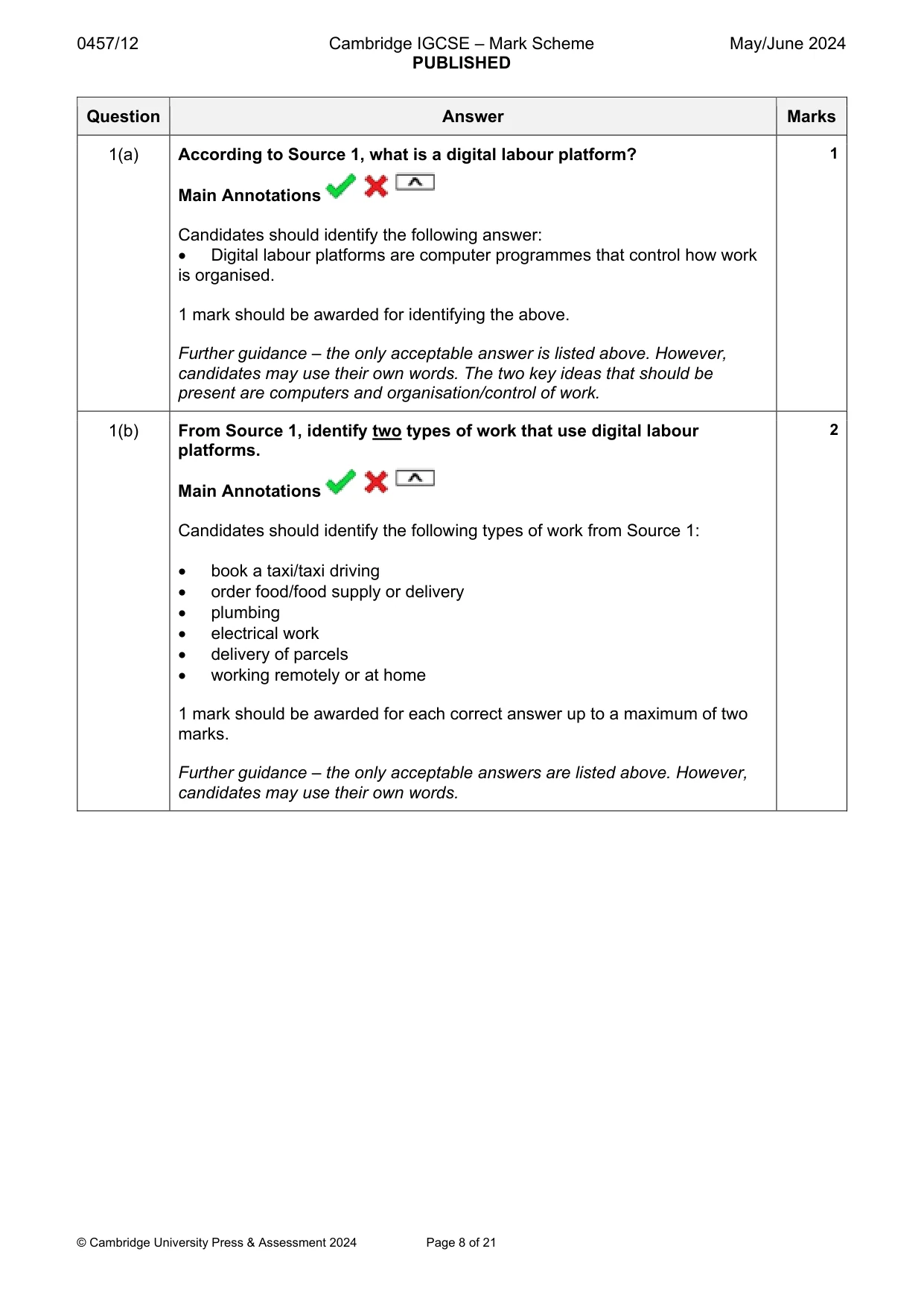 Mark scheme, page 8 of 21