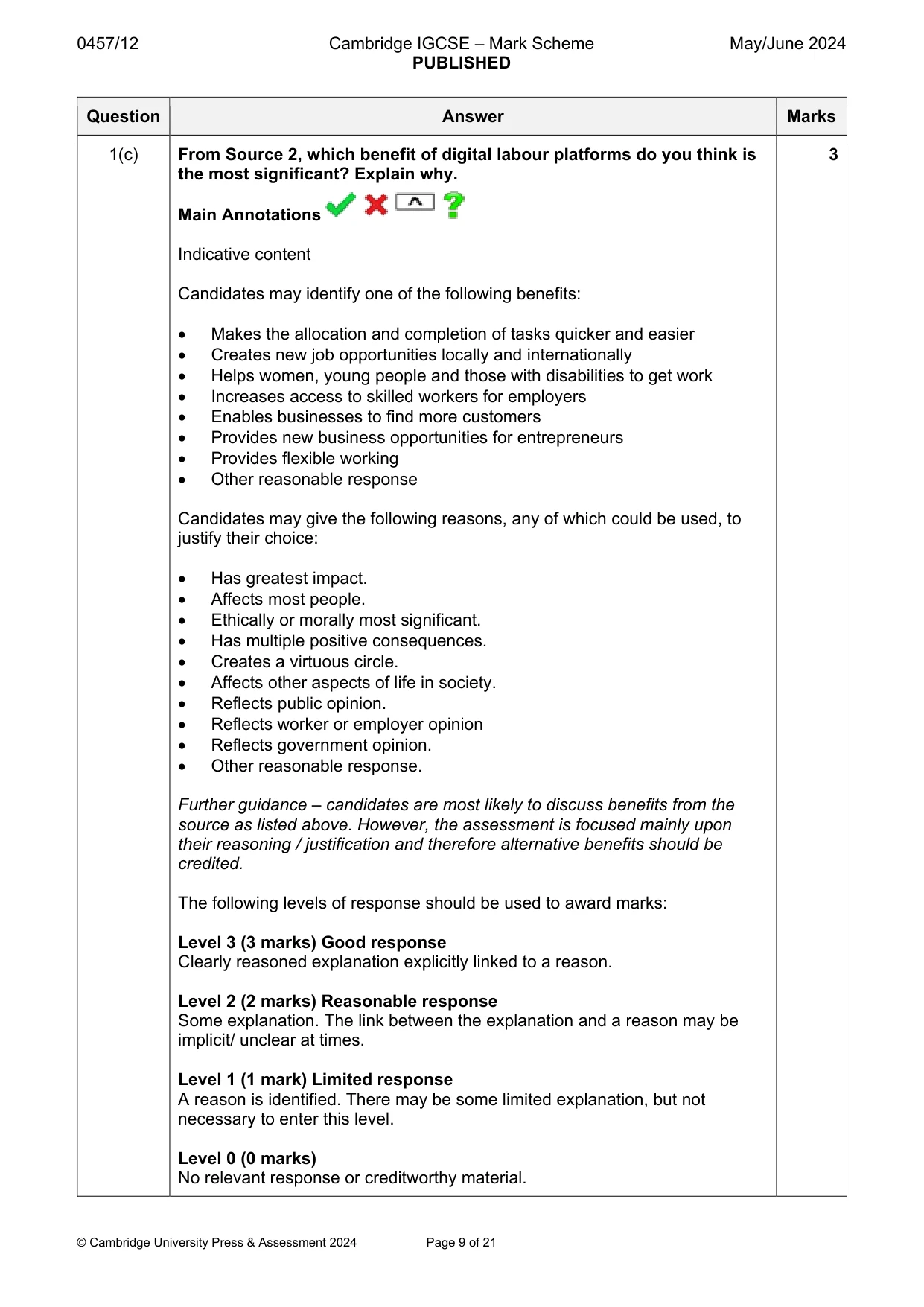 Mark scheme, page 9 of 21