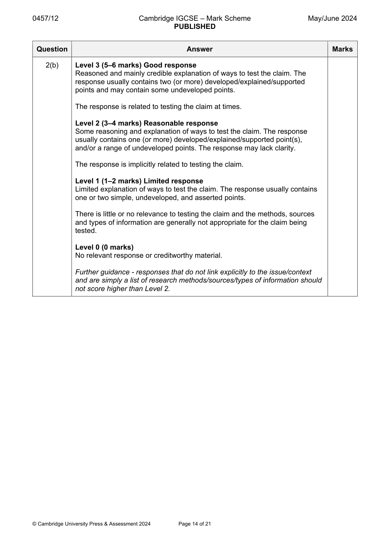 Mark scheme, page 14 of 21