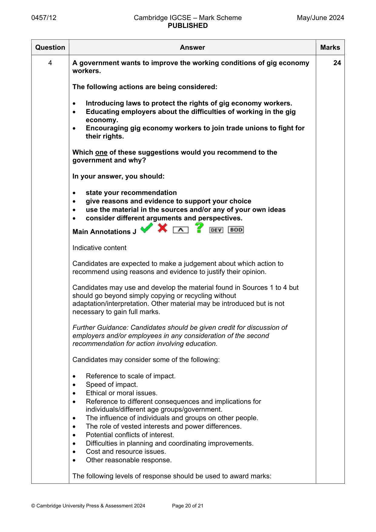 Mark scheme, page 20 of 21