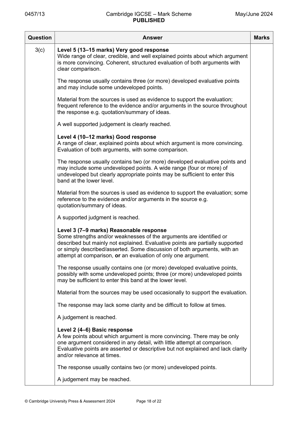 Mark scheme, page 18 of 22
