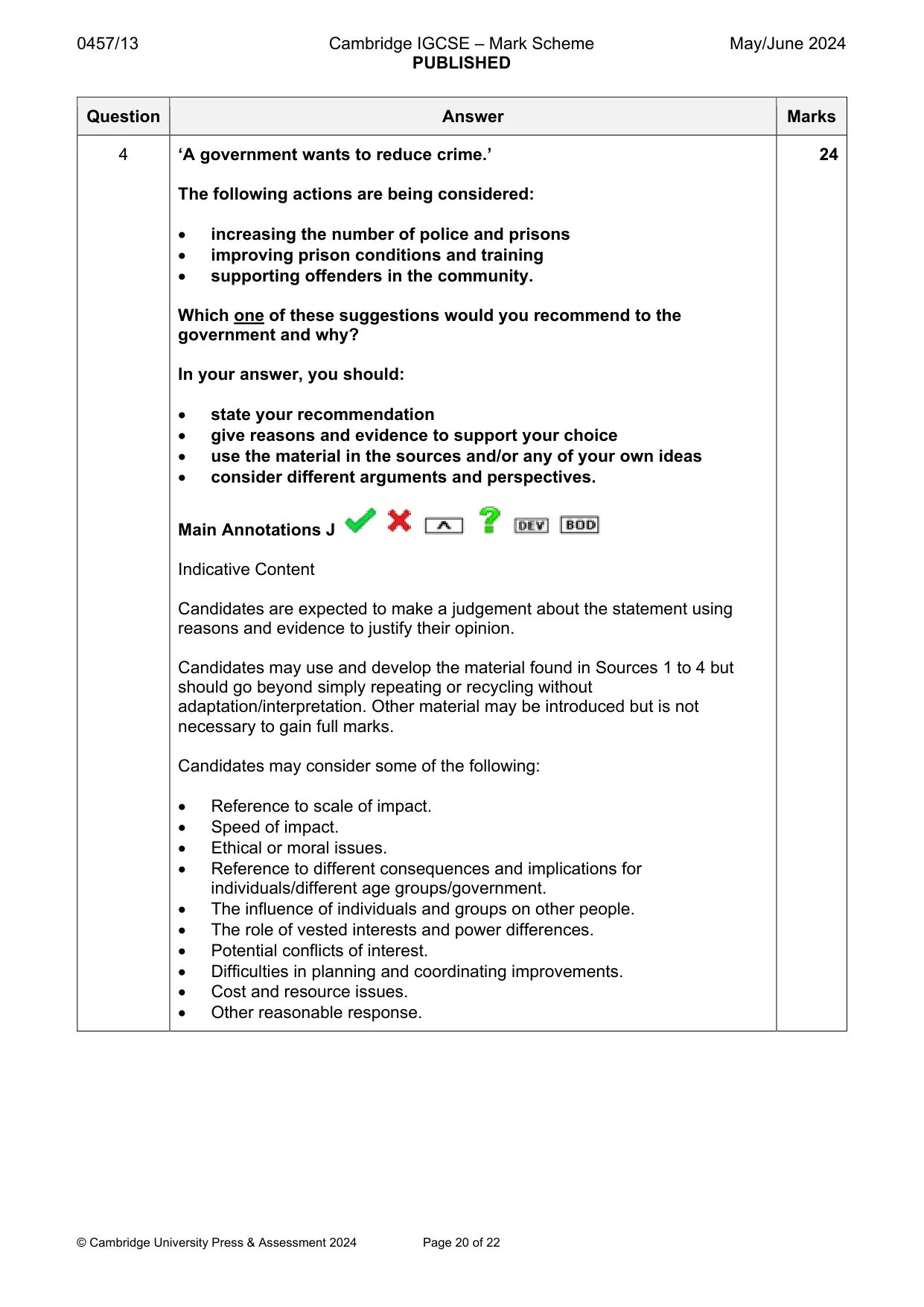 Mark scheme, page 20 of 22