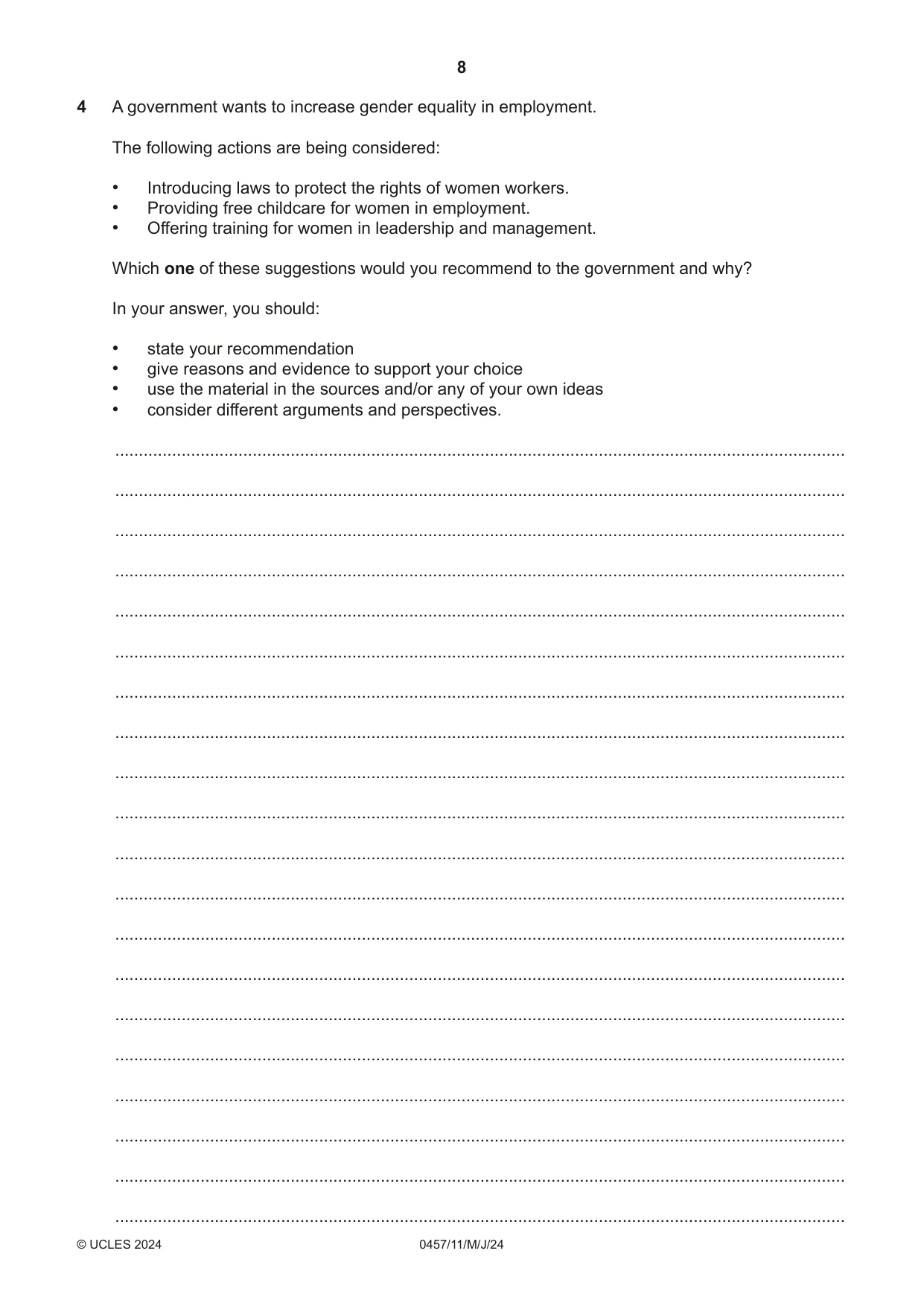 Cambridge IGCSE Global Perspectives 0457 2024 May/June Paper 1 · Variant 1 question paper, page 8 of 12