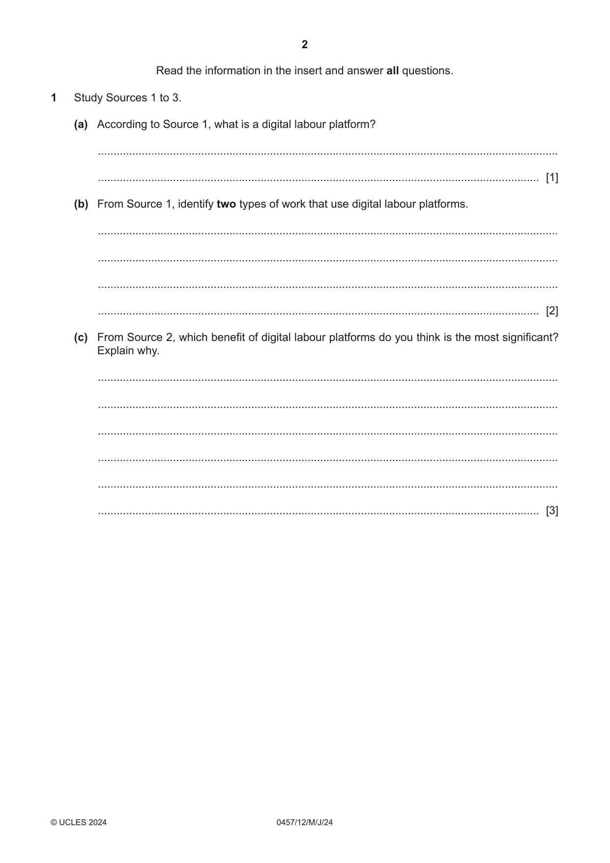 Cambridge IGCSE Global Perspectives 0457 2024 May/June Paper 1 · Variant 2 question paper, page 2 of 12