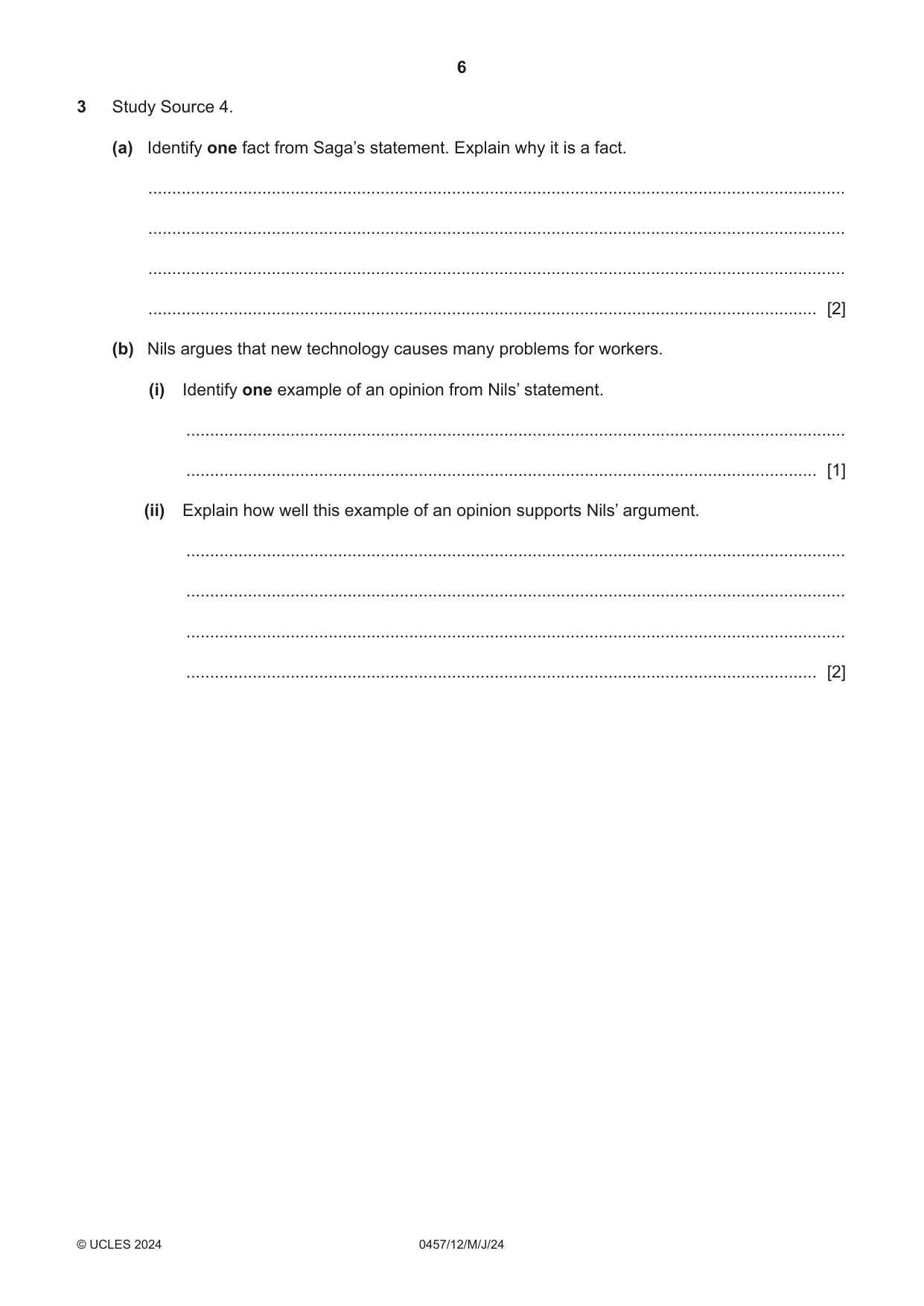 Cambridge IGCSE Global Perspectives 0457 2024 May/June Paper 1 · Variant 2 question paper, page 6 of 12