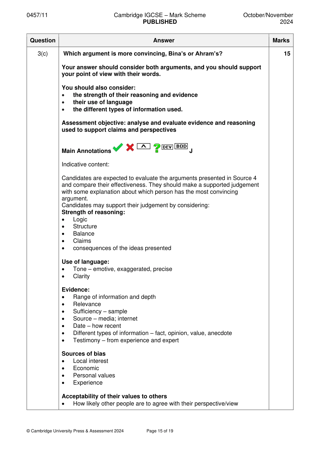 Mark scheme, page 15 of 19