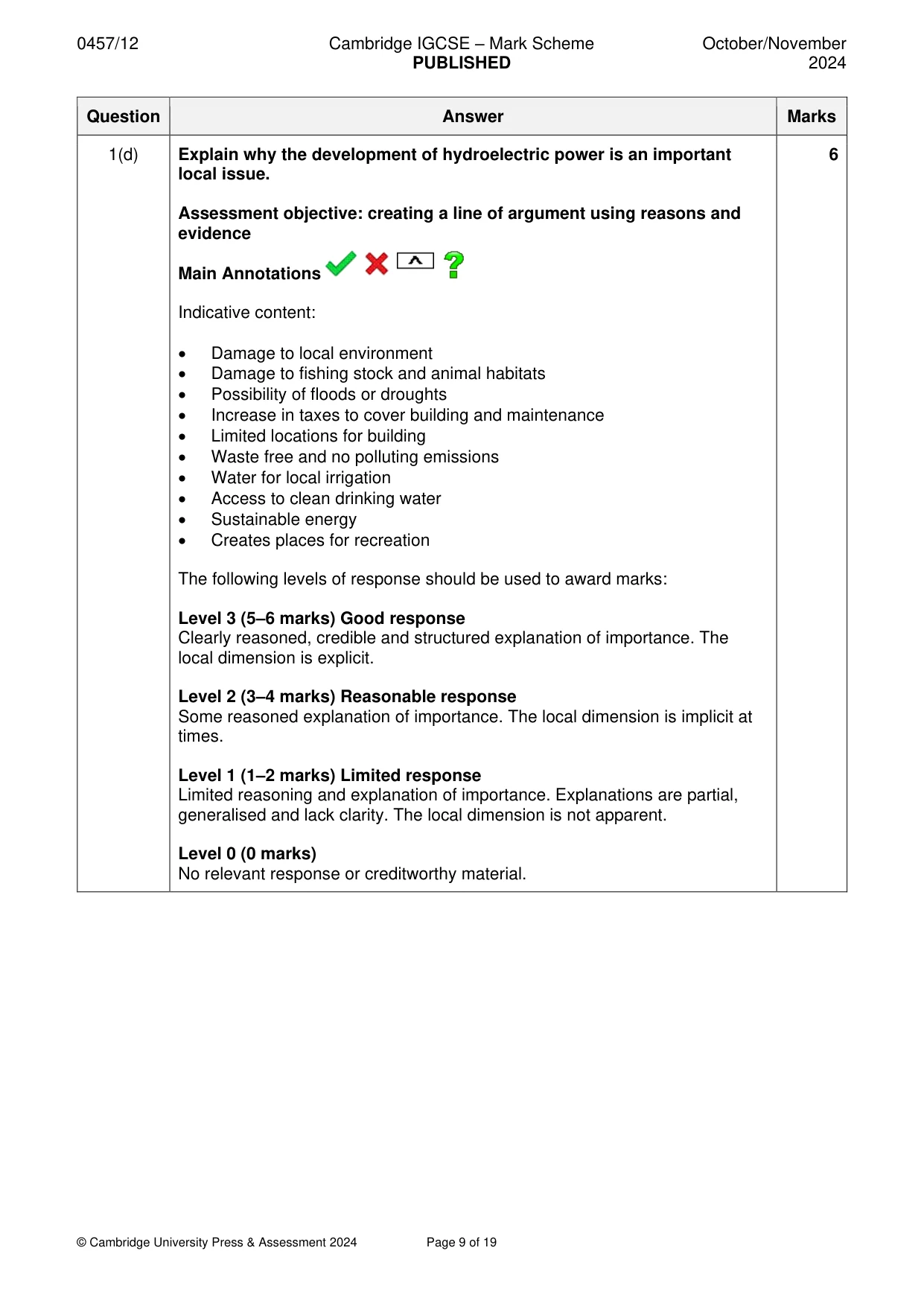 Mark scheme, page 9 of 19