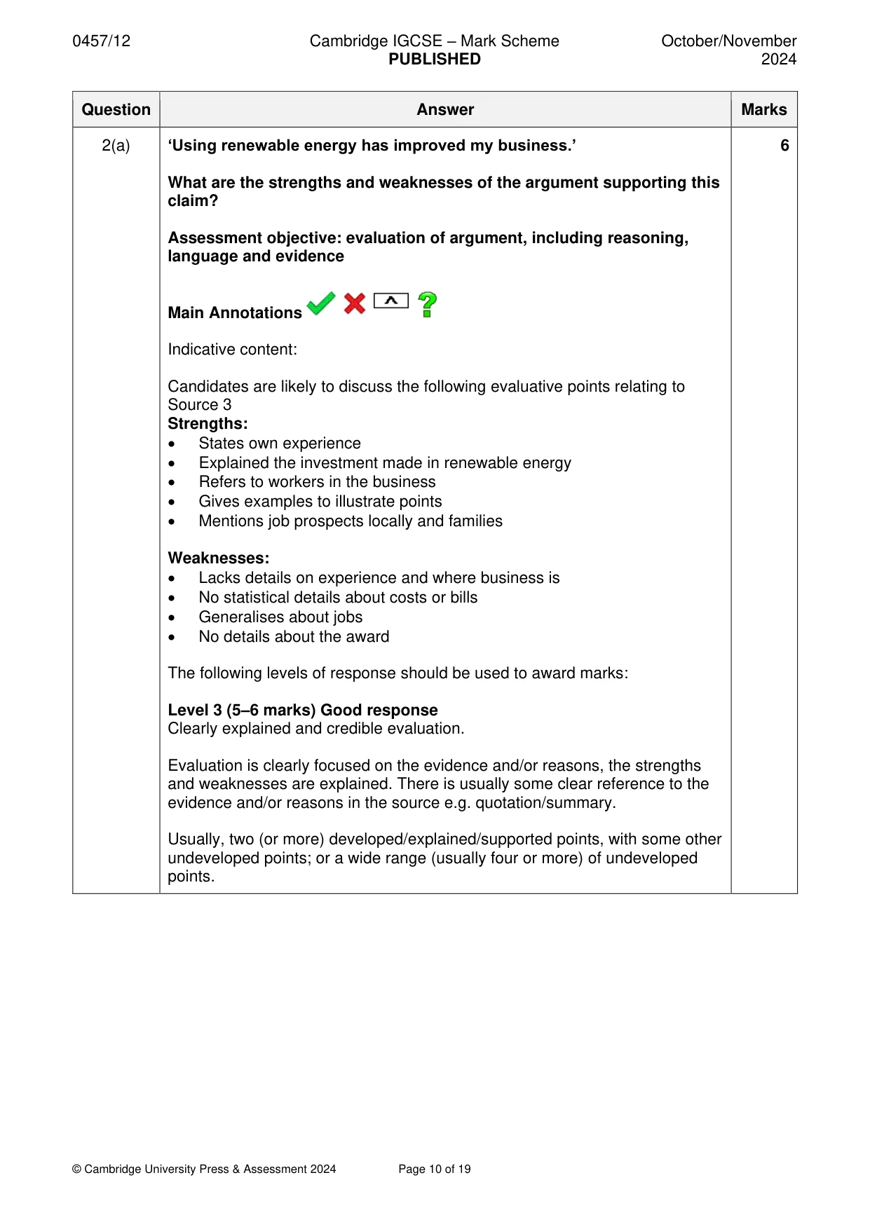 Mark scheme, page 10 of 19