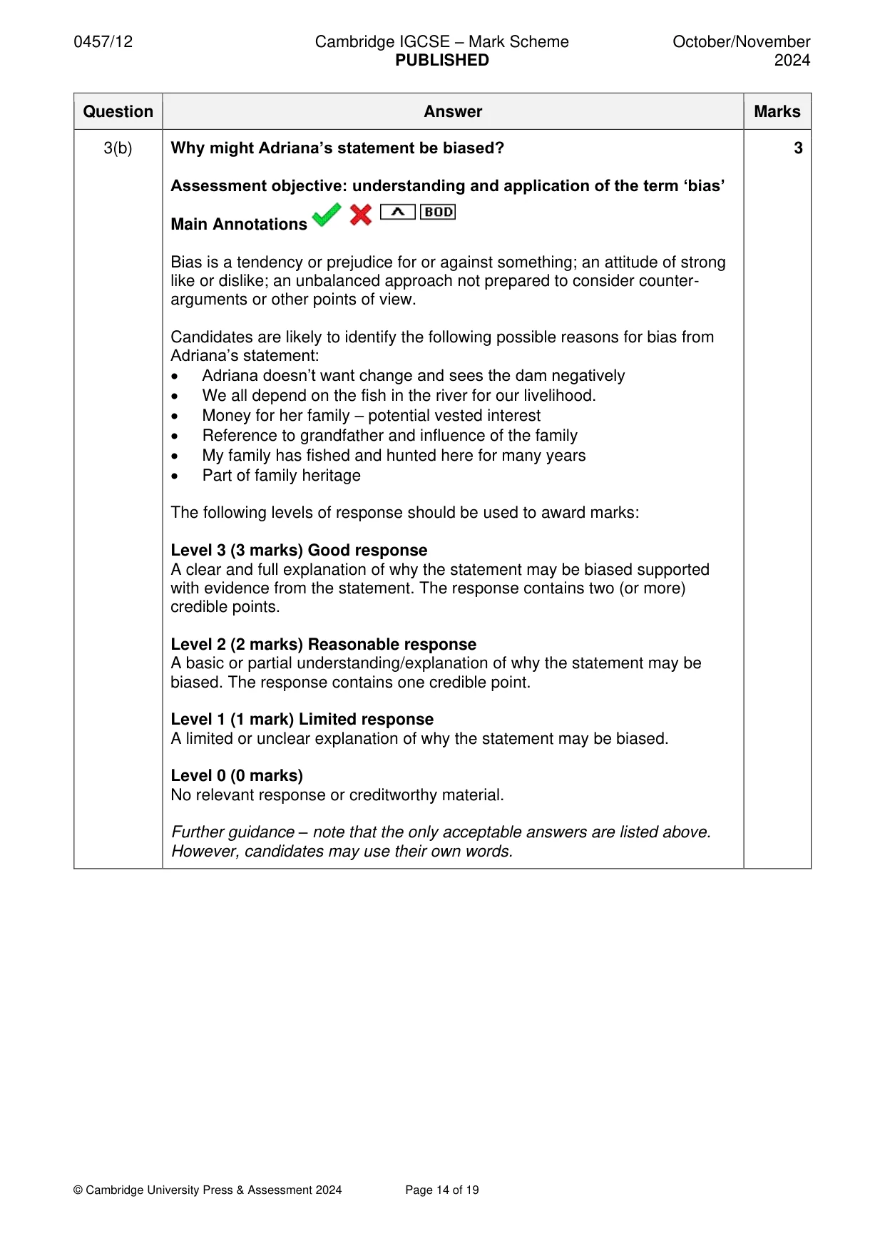Mark scheme, page 14 of 19