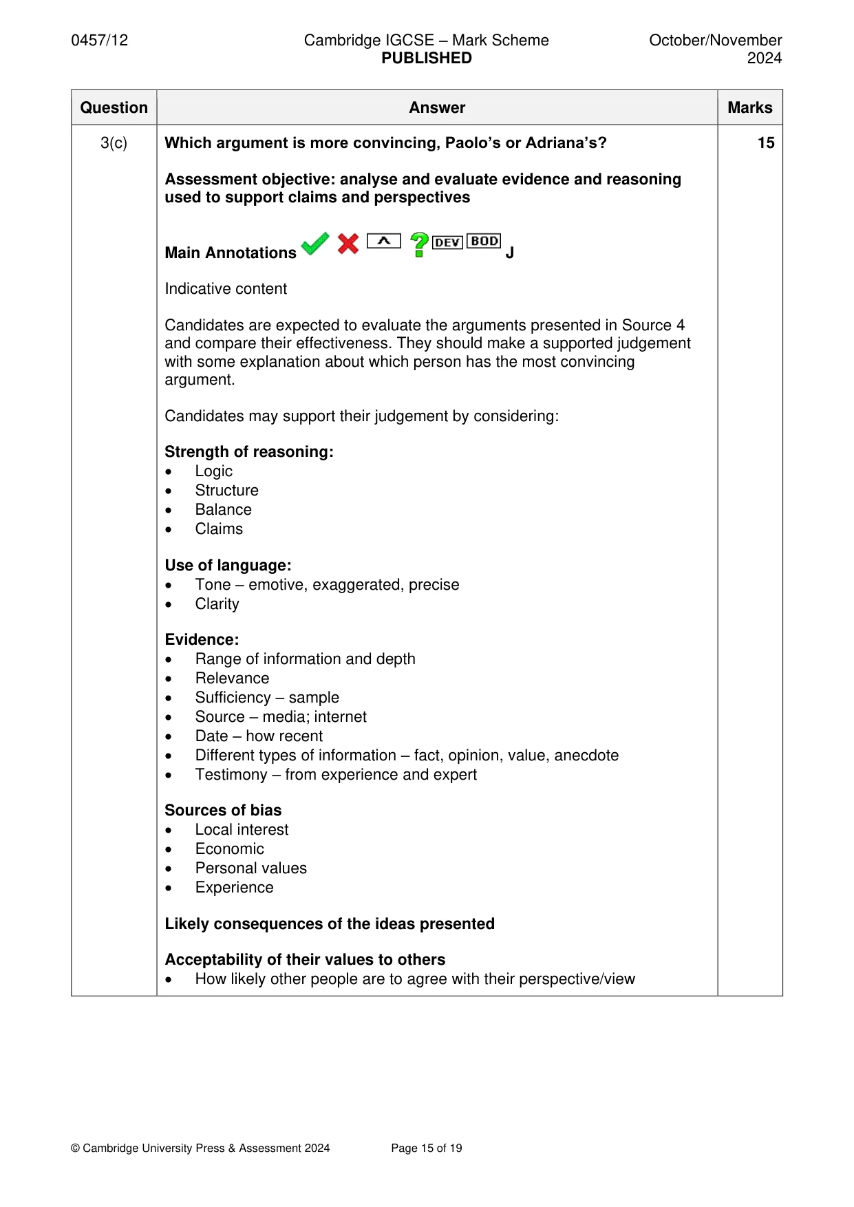 Mark scheme, page 15 of 19