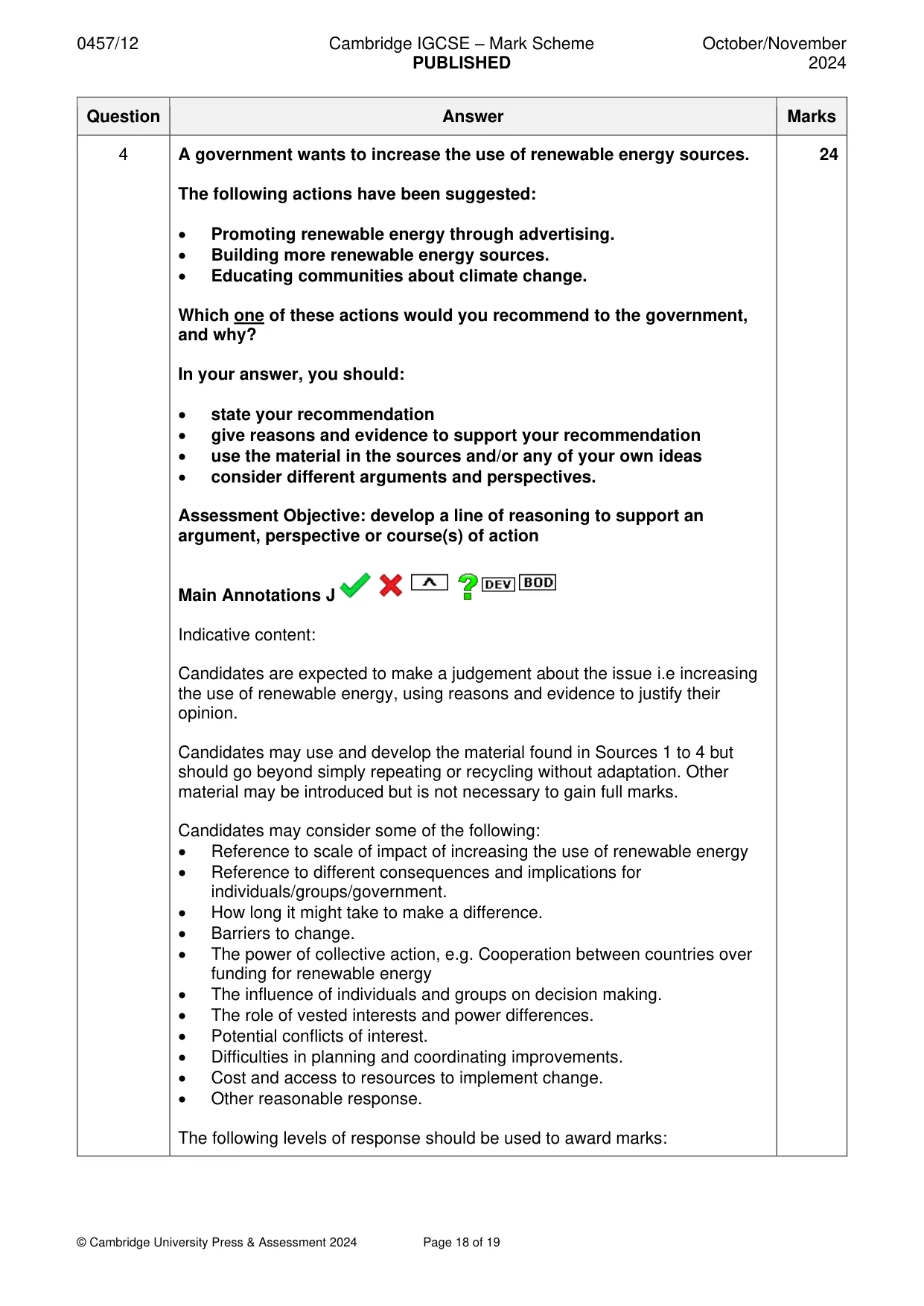 Mark scheme, page 18 of 19