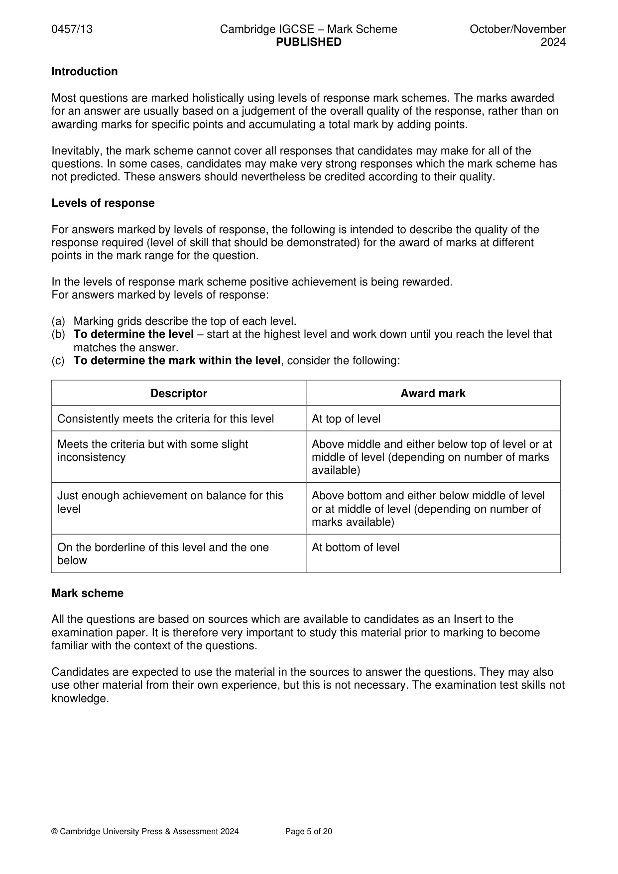 Mark scheme, page 5 of 20