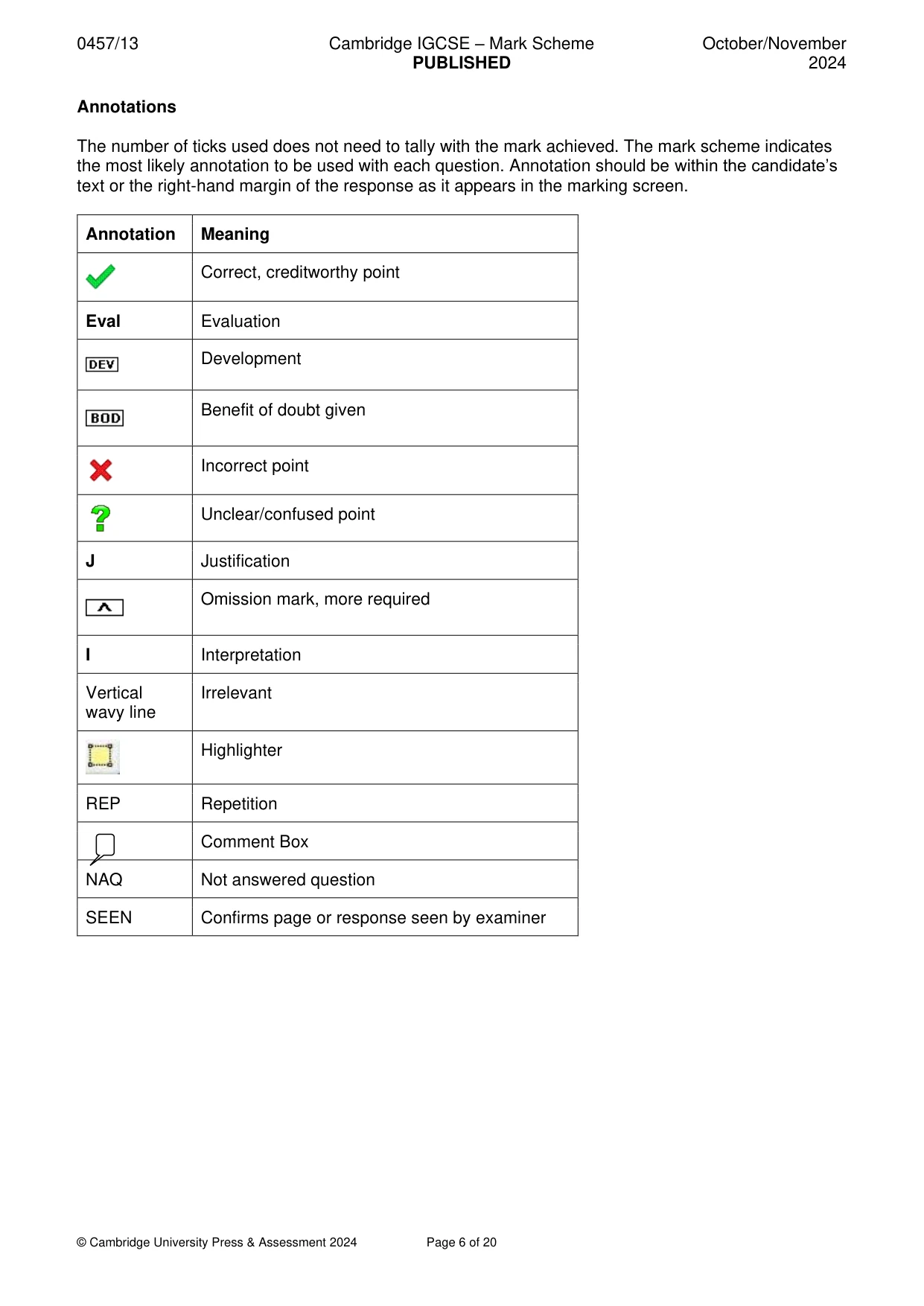 Mark scheme, page 6 of 20