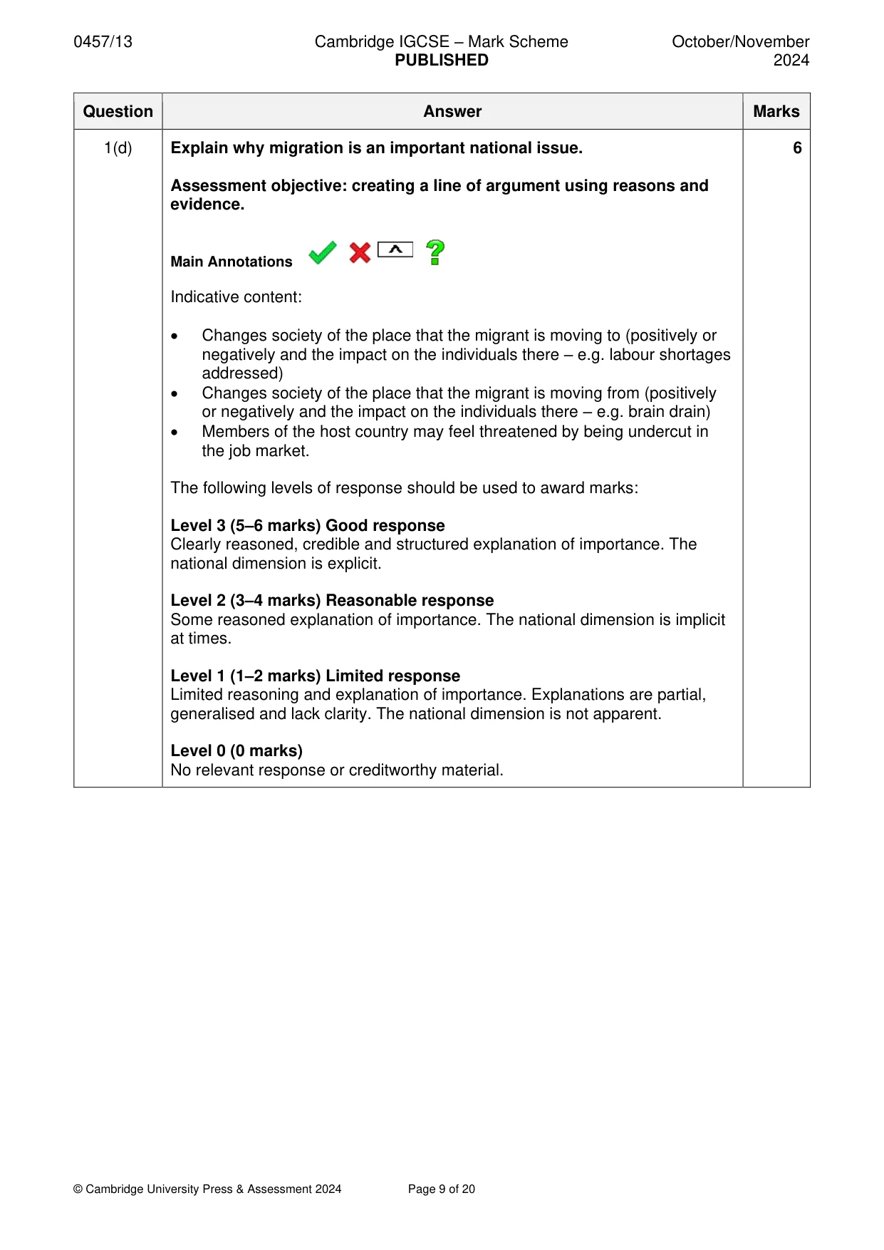 Mark scheme, page 9 of 20