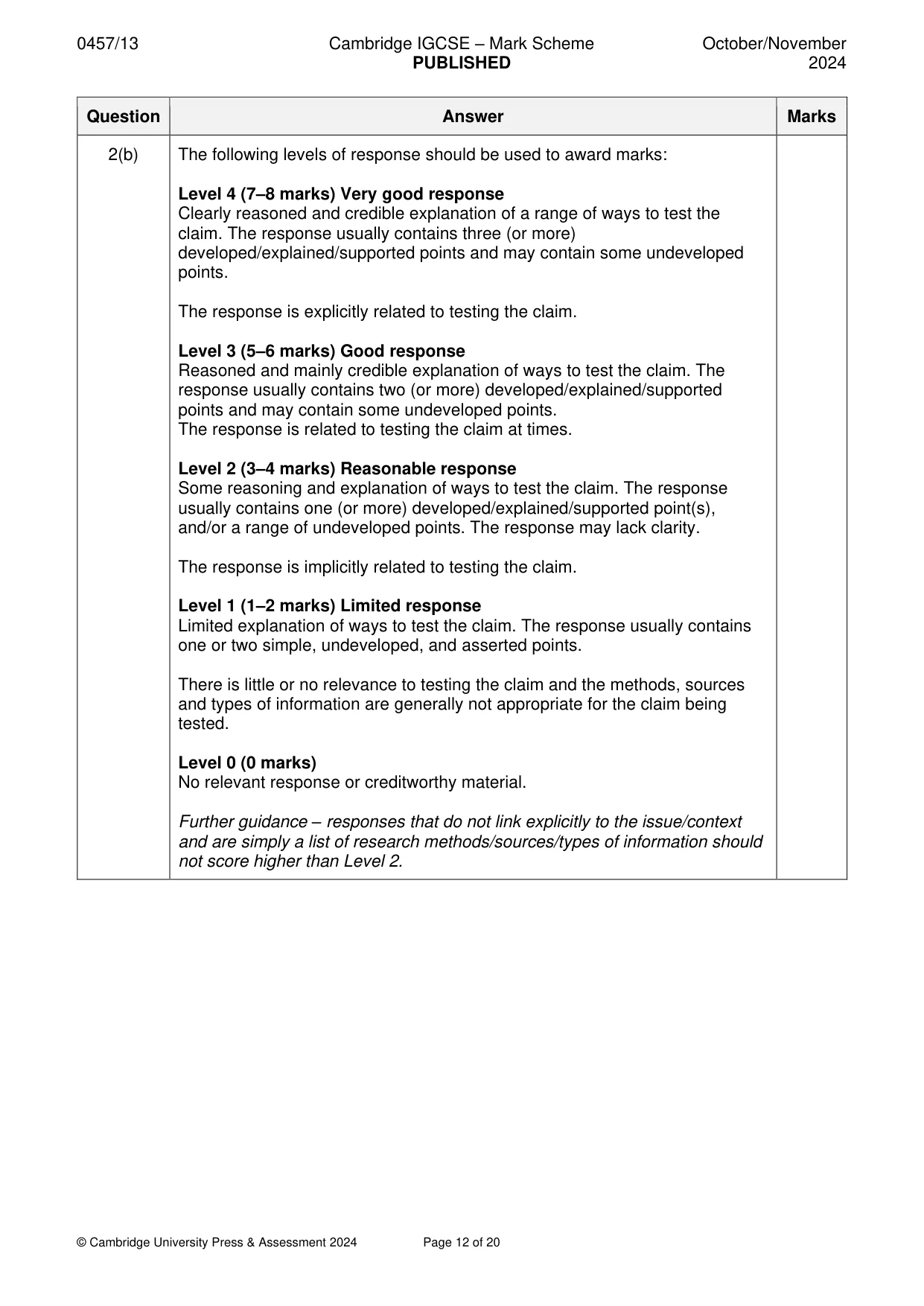 Mark scheme, page 12 of 20