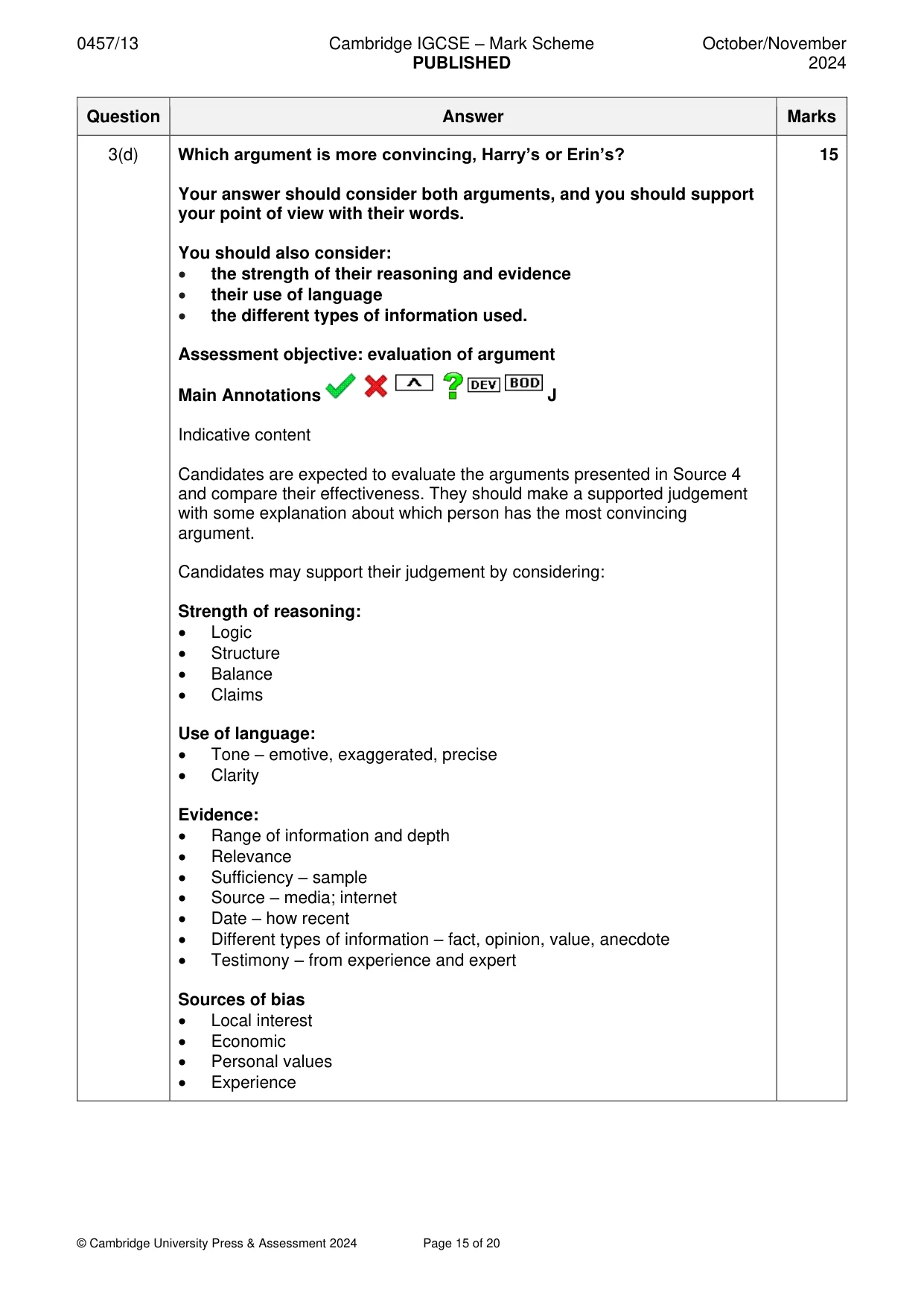 Mark scheme, page 15 of 20